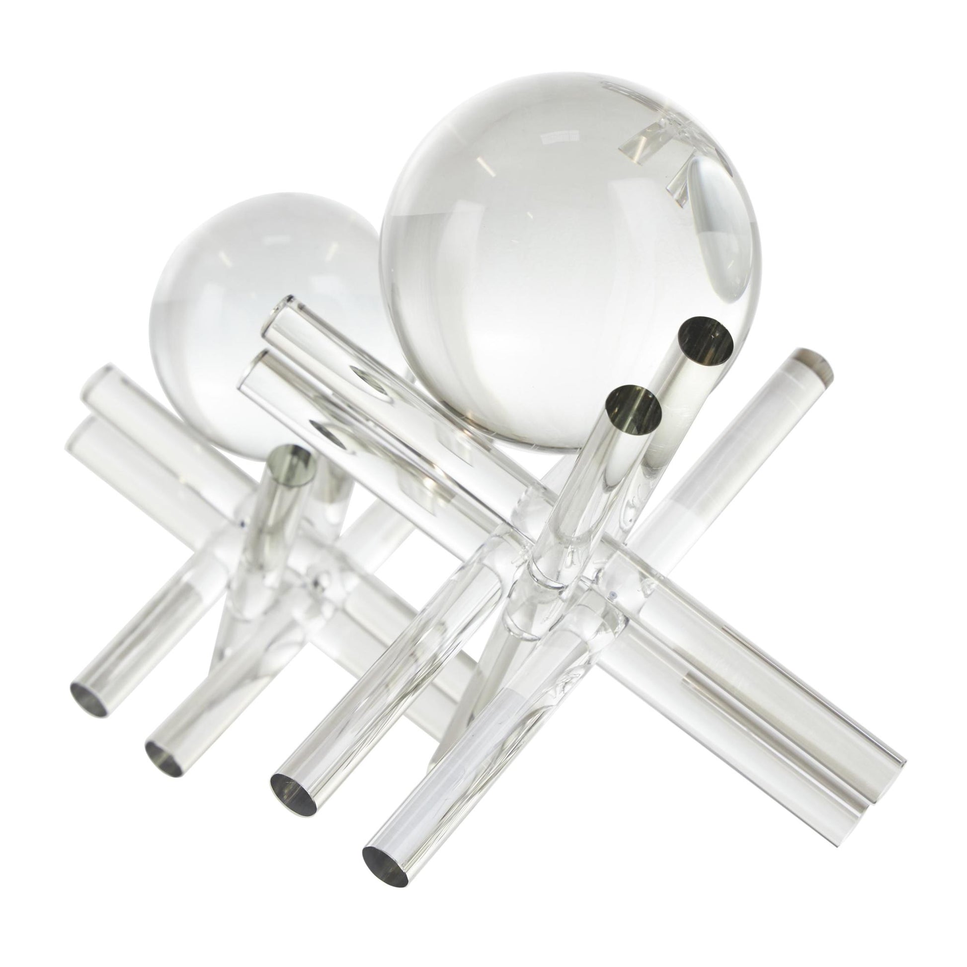 Set of 2 Jack Clear Crystal Inspired Decorative Sculpture with Clear Resting Orbs