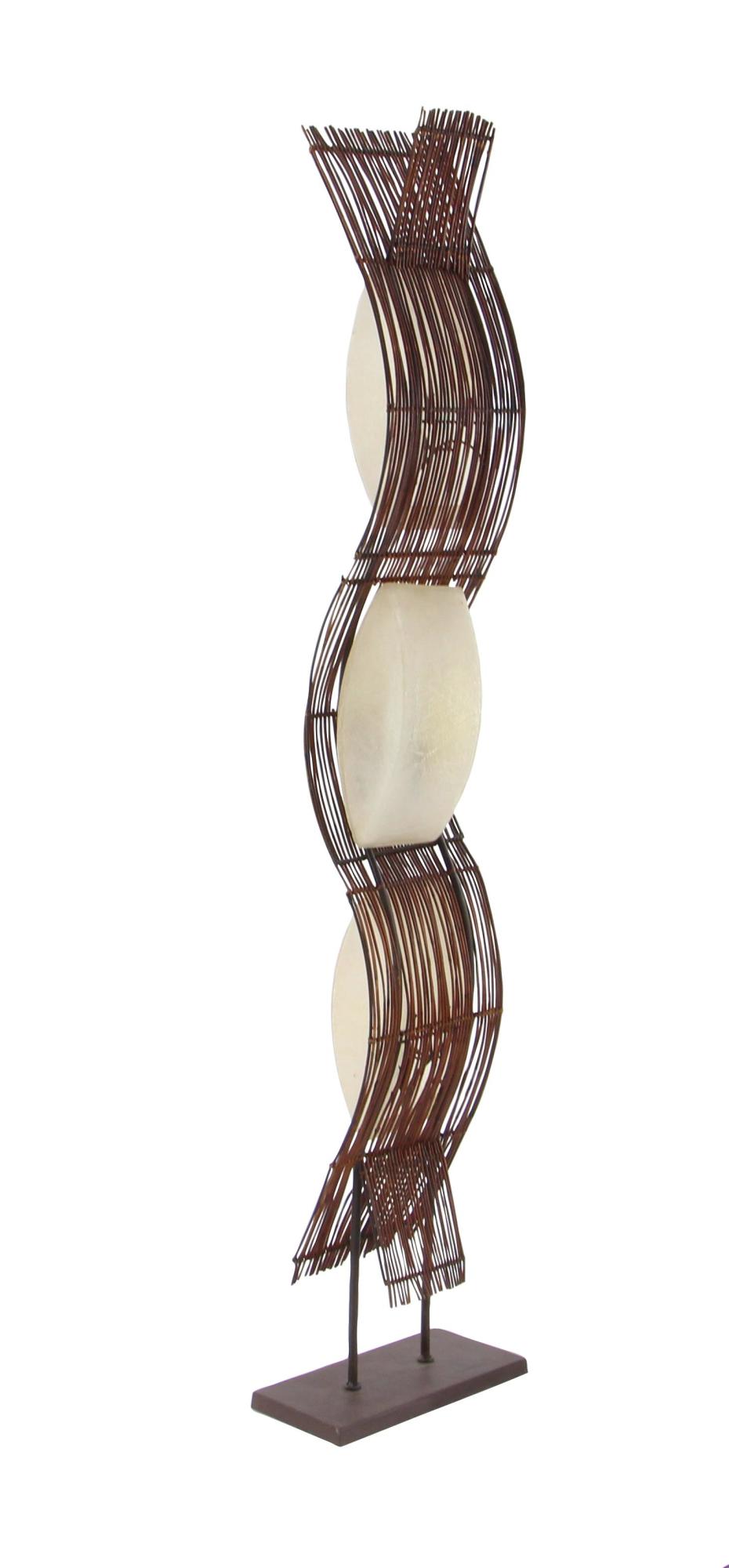 Tribal Brown Bamboo Wood Wavy Room Floor Lamp with Cream Lamp Shades