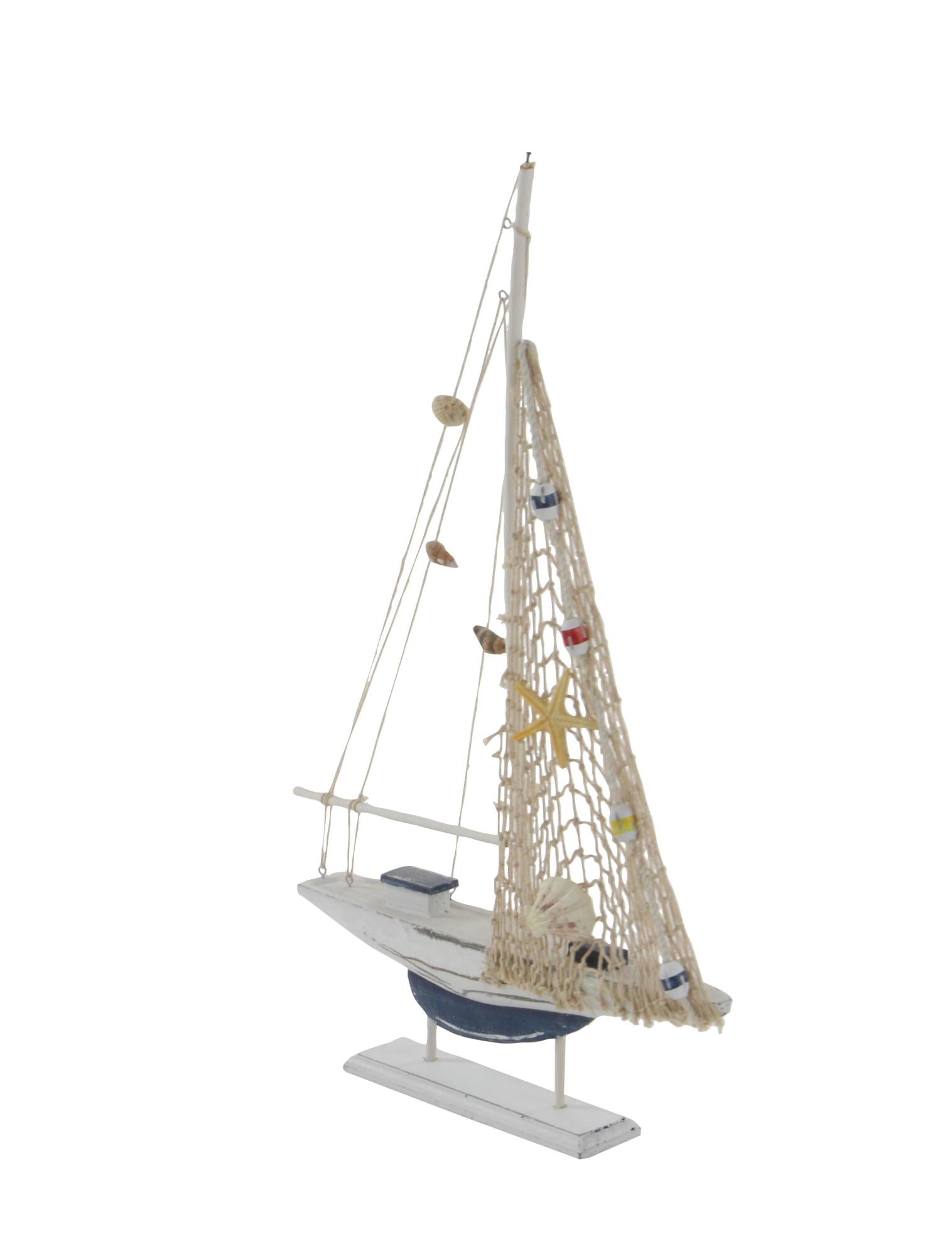 Set of 2 Sail Boat White Wood Handmade Decorative Sculpture