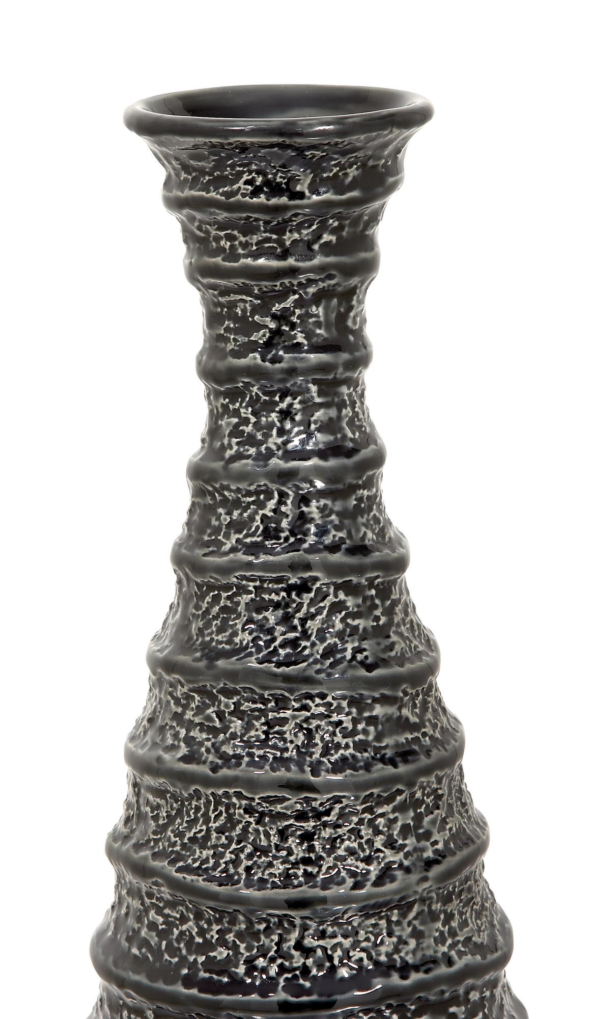 Black Ceramic Decorative Vase with Ripple Texture