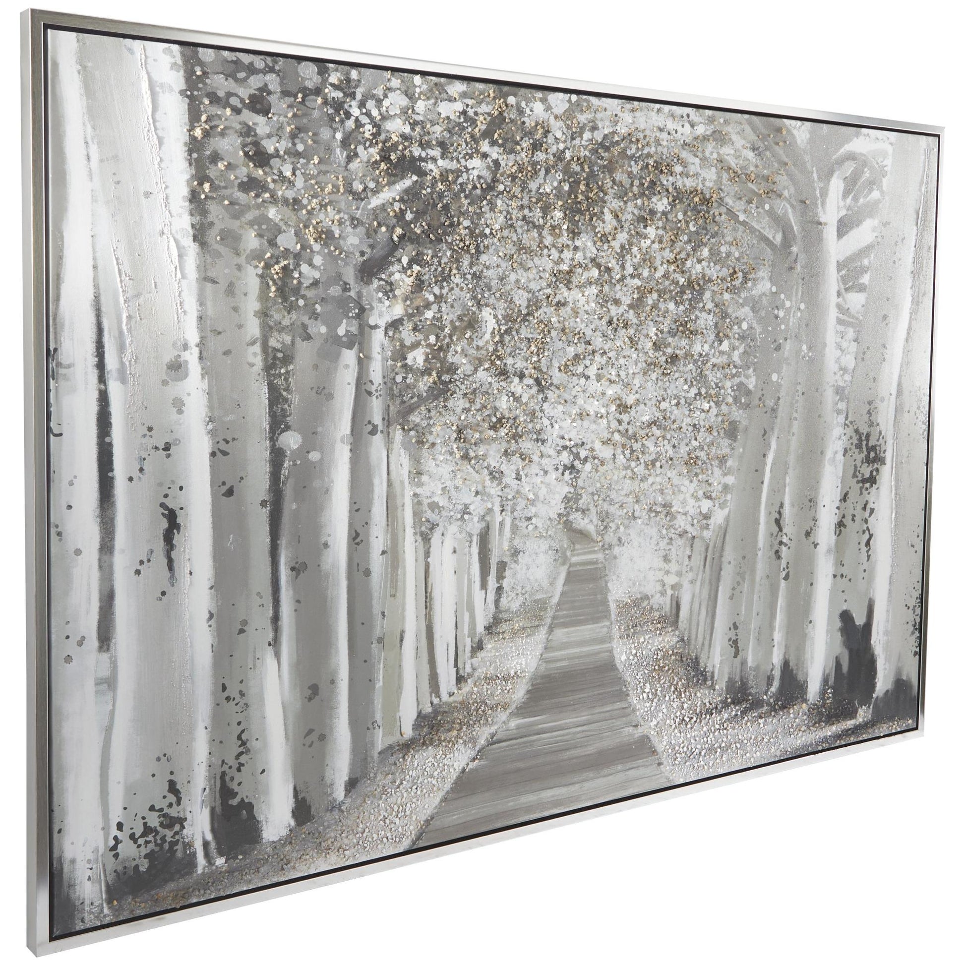 Tree Gray Canvas Forest Landscape Living Room Framed Wall Art with Dimensional Paint Texturing