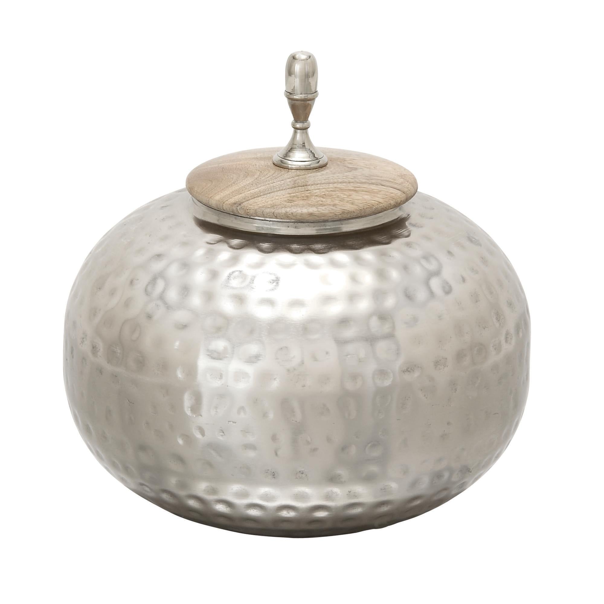 Silver Metal Hammered Living Room Decorative Jars with Wood Lid