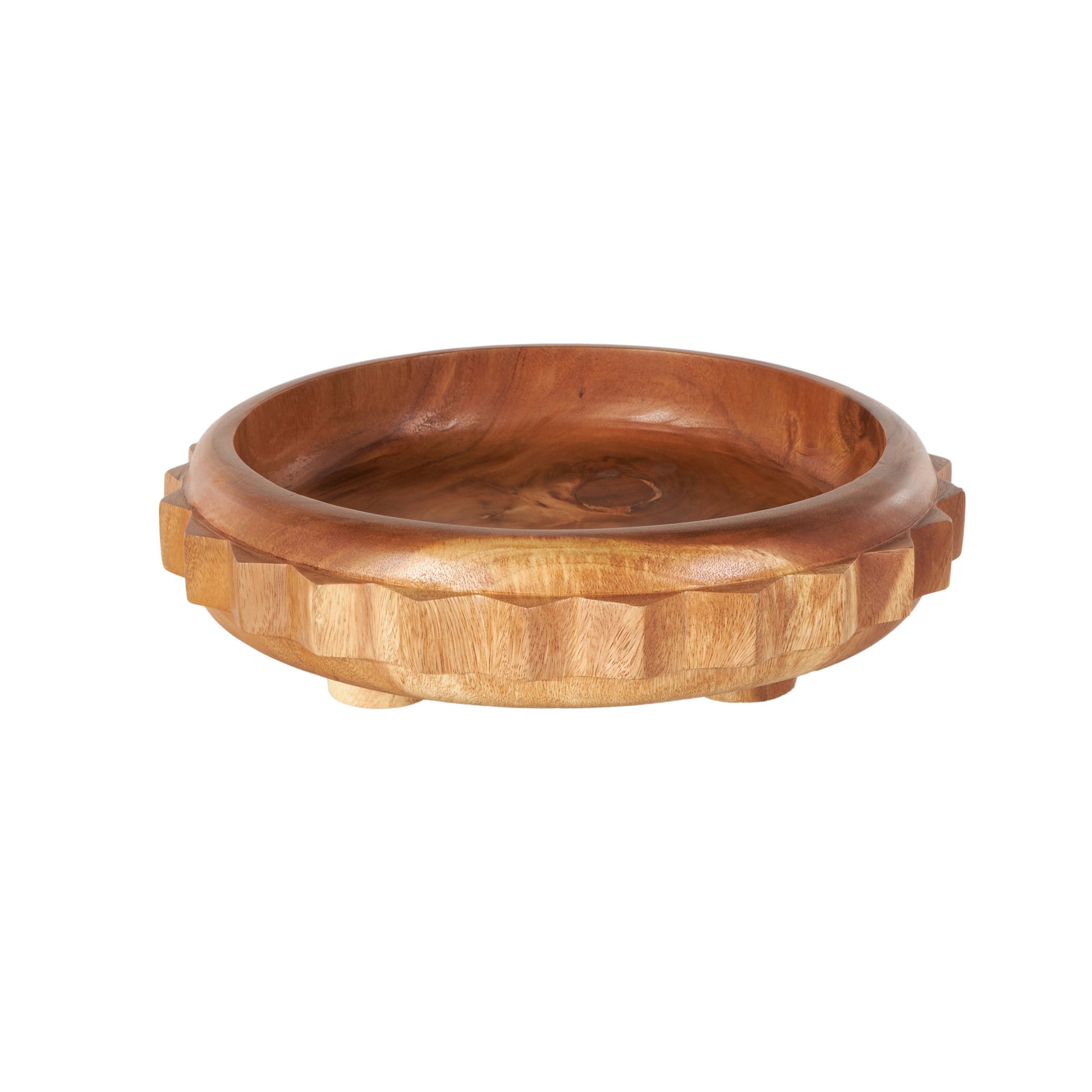 Gear Brown Teak Wood Handmade Large Decorative Bowl with Peg Leg