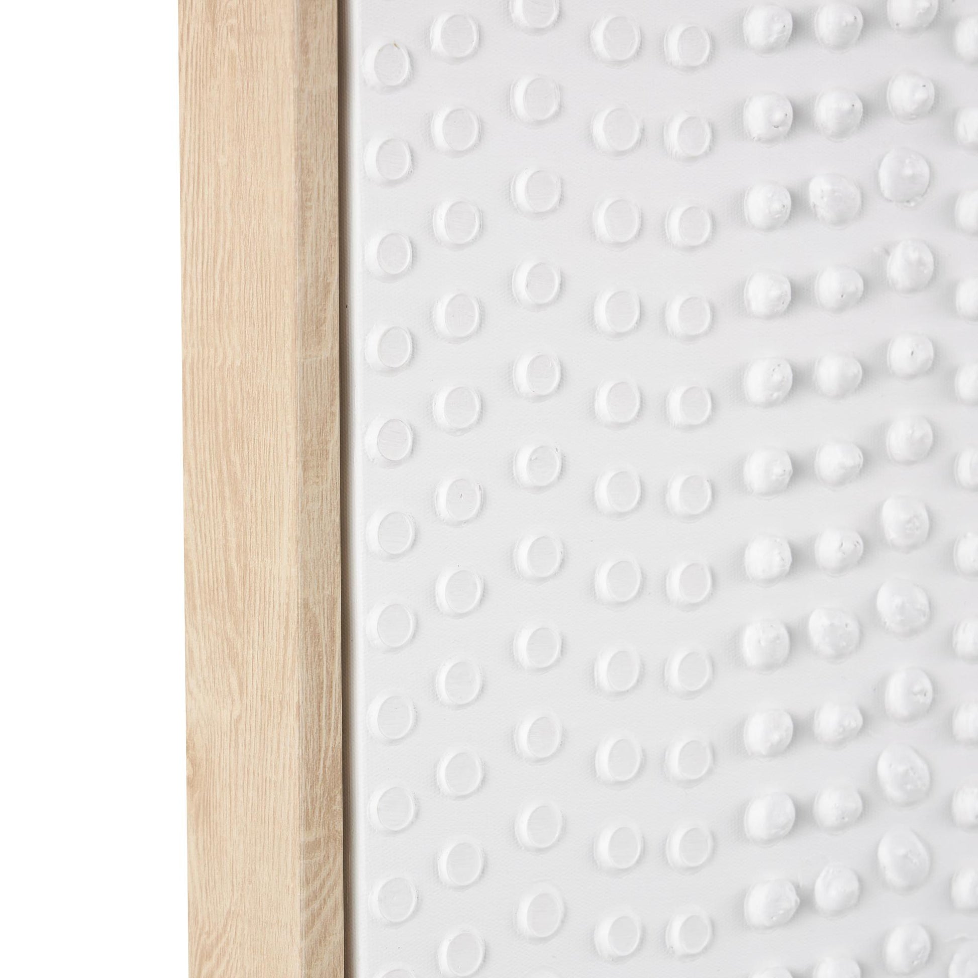 Abstract White Wooden Dimensional Dot Living Room Framed Wall Art with Brown Wooden Frame