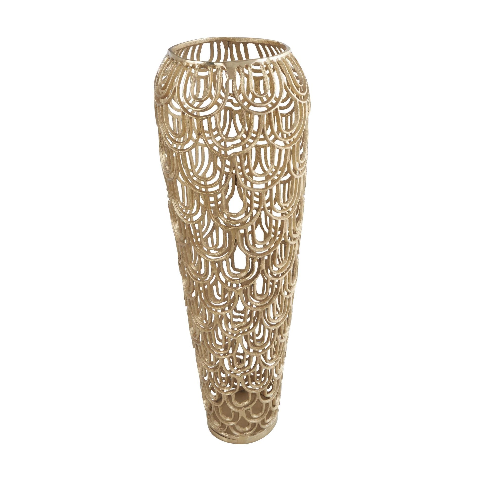 Geometric Aluminum Metal Tall Art Deco Inspired Arched Decorative Vase