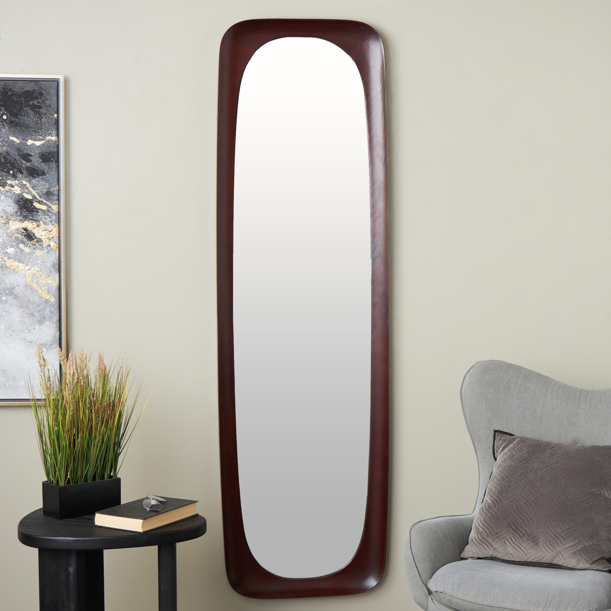 Wood Oval Room Wall Mirror