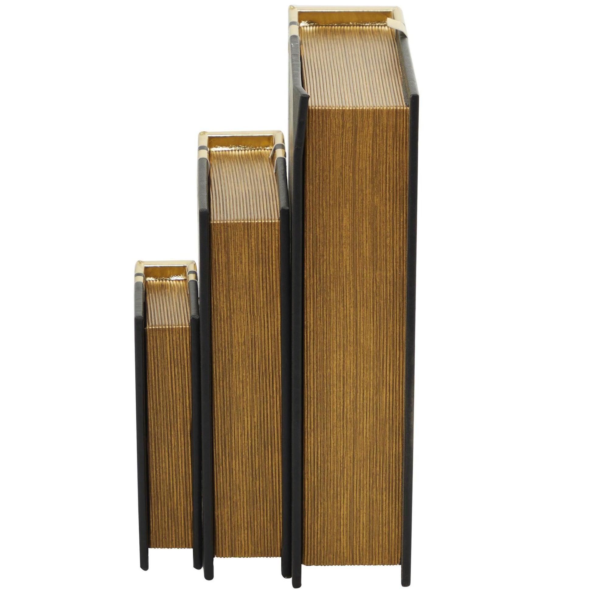 CosmoLiving by Cosmopolitan Set of 3 Faux Leather Metallic Faux Book Storage Decorative Box