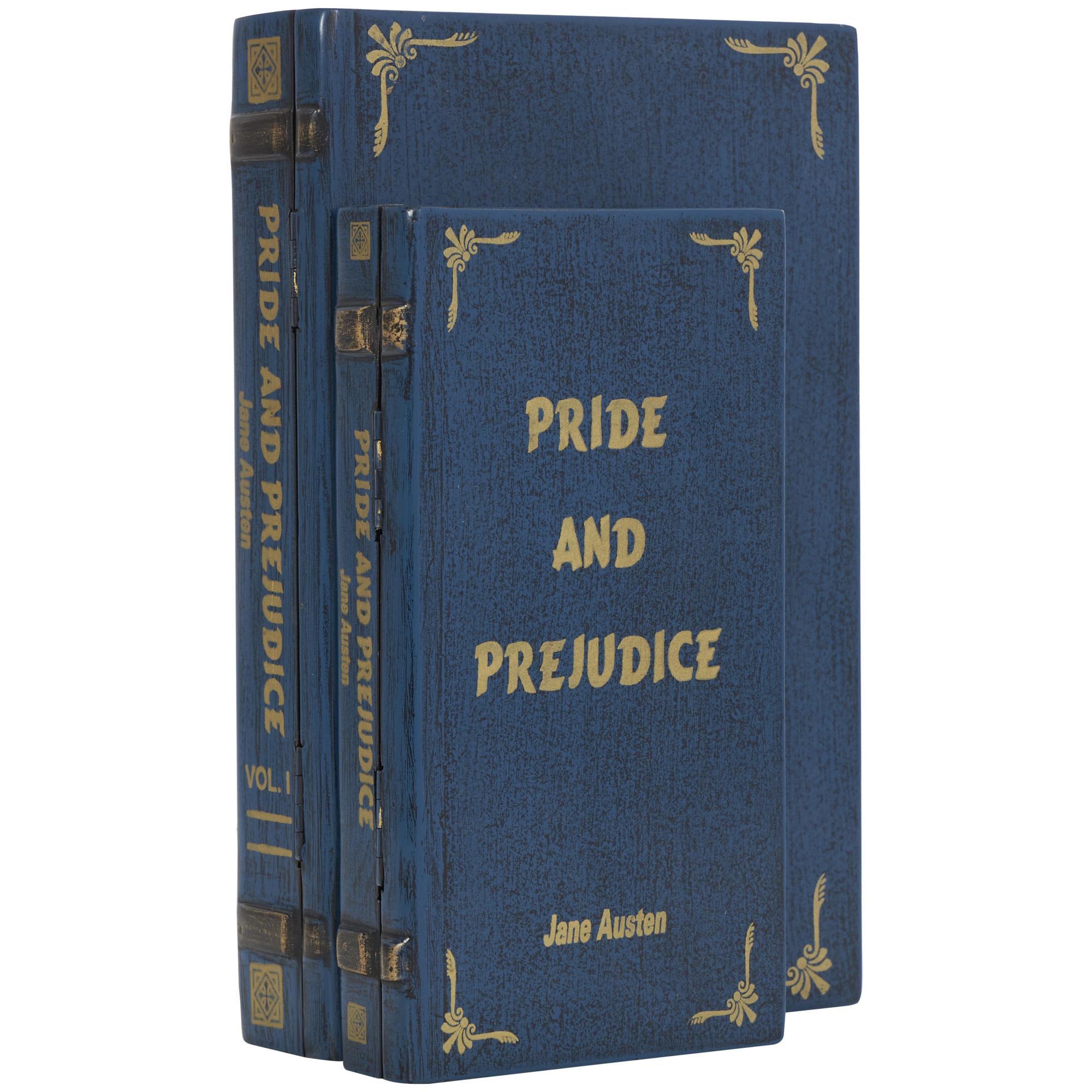 Set of 2 Mango Wood "Pride and Prejudice" Faux Book Storage Decorative Box with Gold Accents