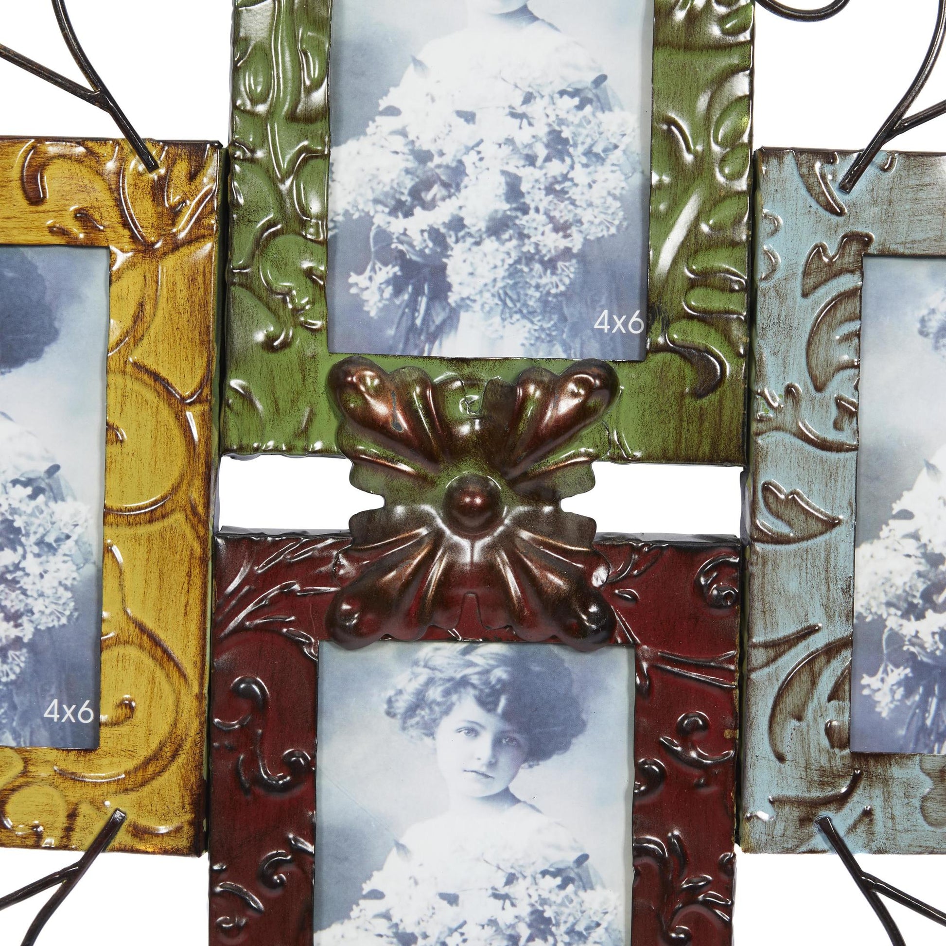 Scroll Multi Colored Metal 4 Slot Ornate Wall Photo Frame
