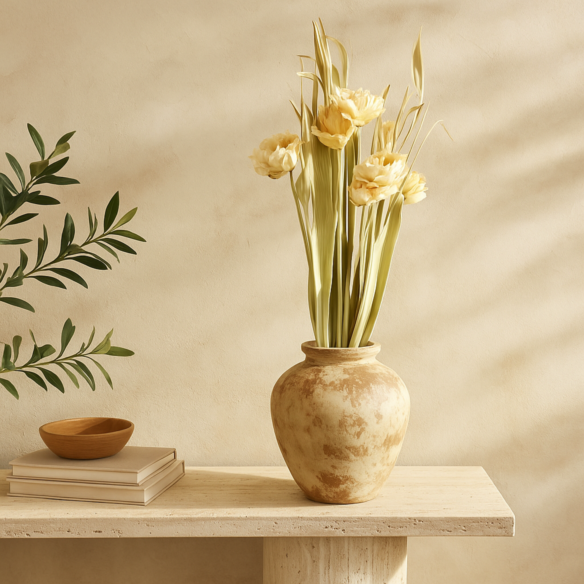 Cream Dried Plant Tall Home Decor Natural Foliage with Leaves