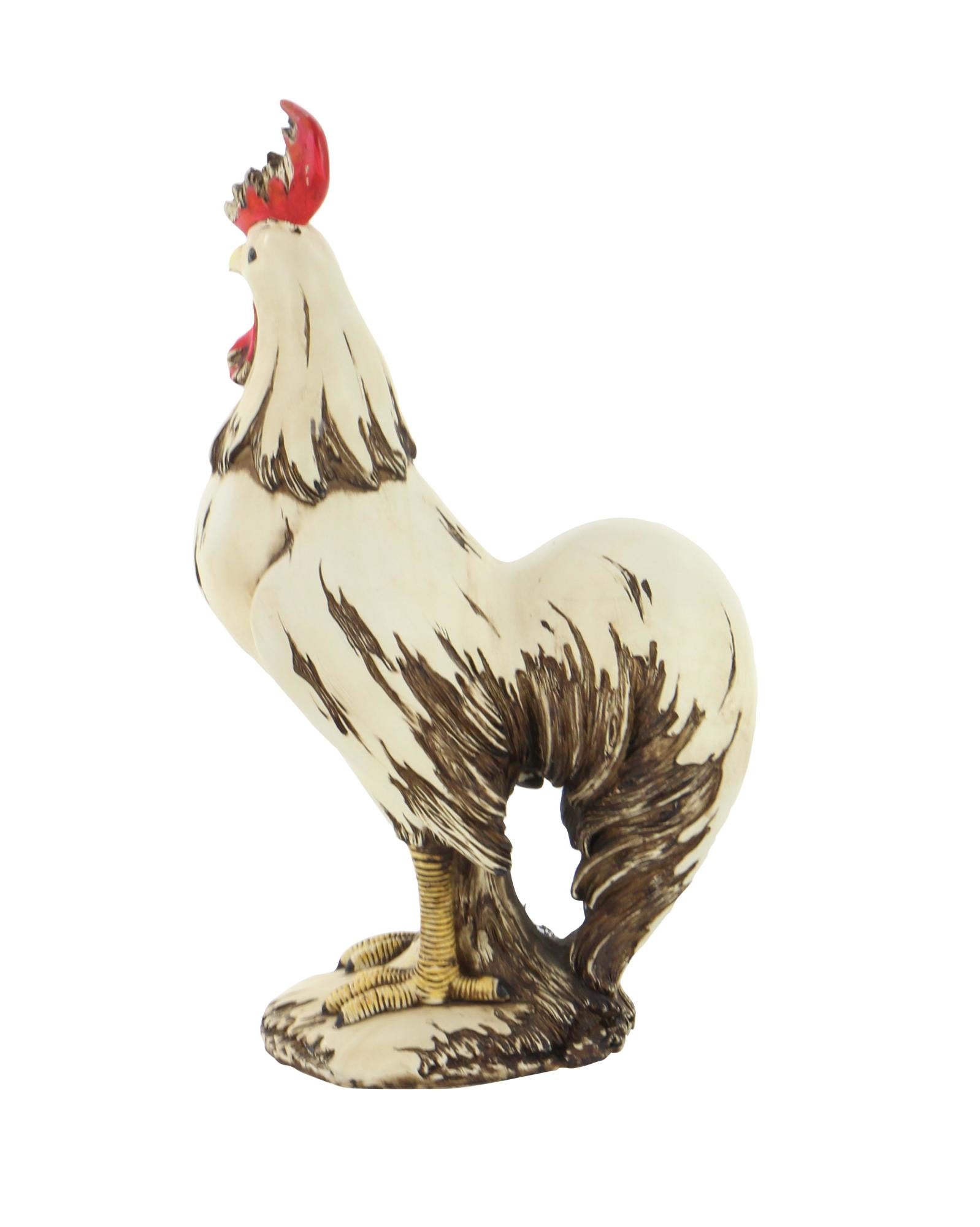 Rooster White Polystone Indoor Outdoor Decorative Garden Sculpture