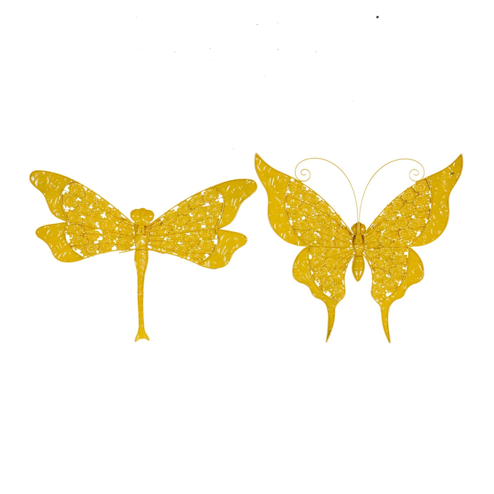 Set of 2 Butterfly Yellow Metal Home Wall Decor