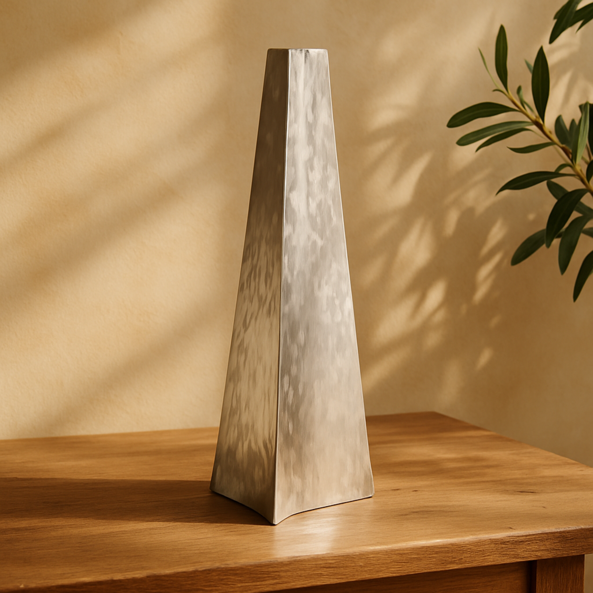 Silver Stainless Steel Metal Hammered Decorative Vase