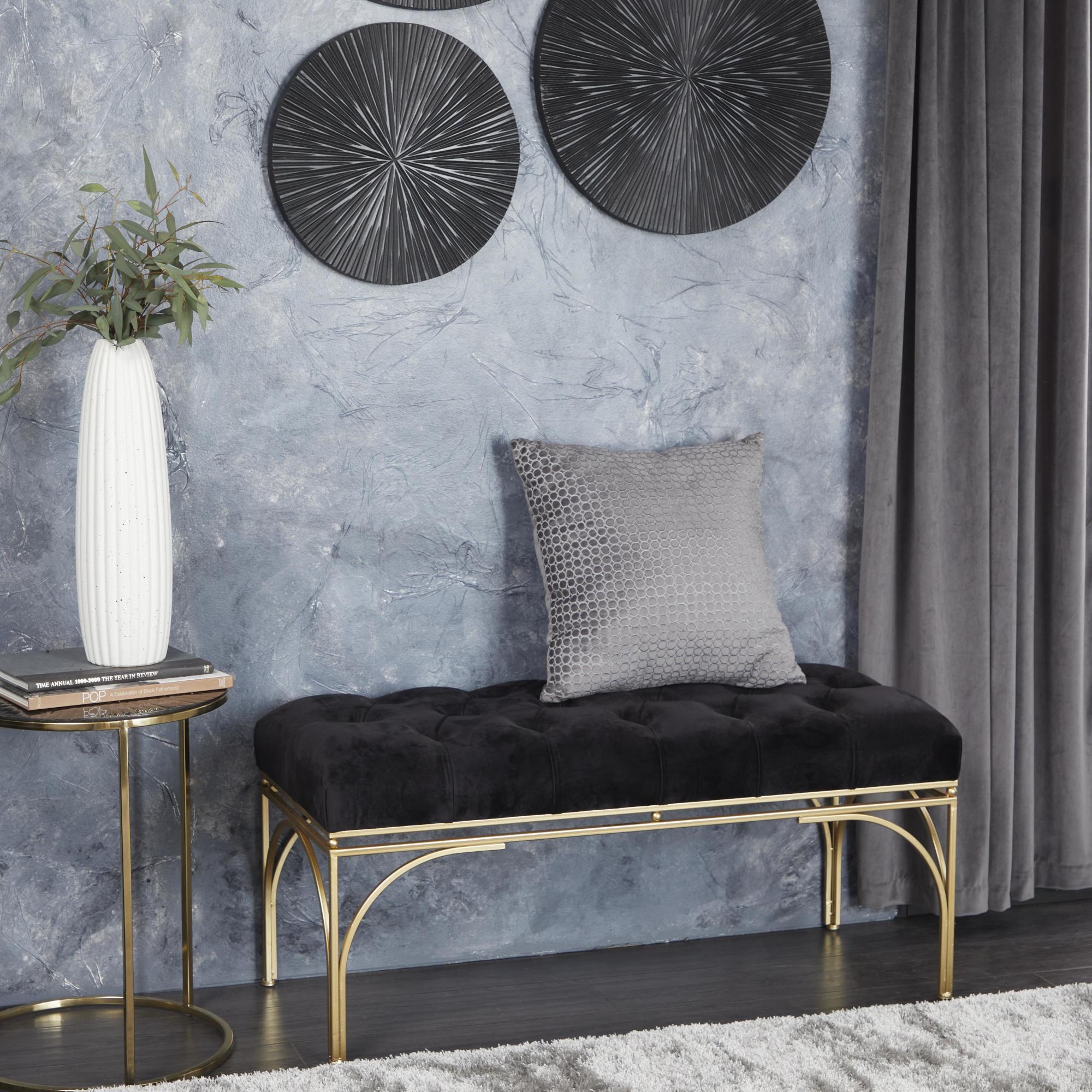 Velvet Home Bench with Gold Legs