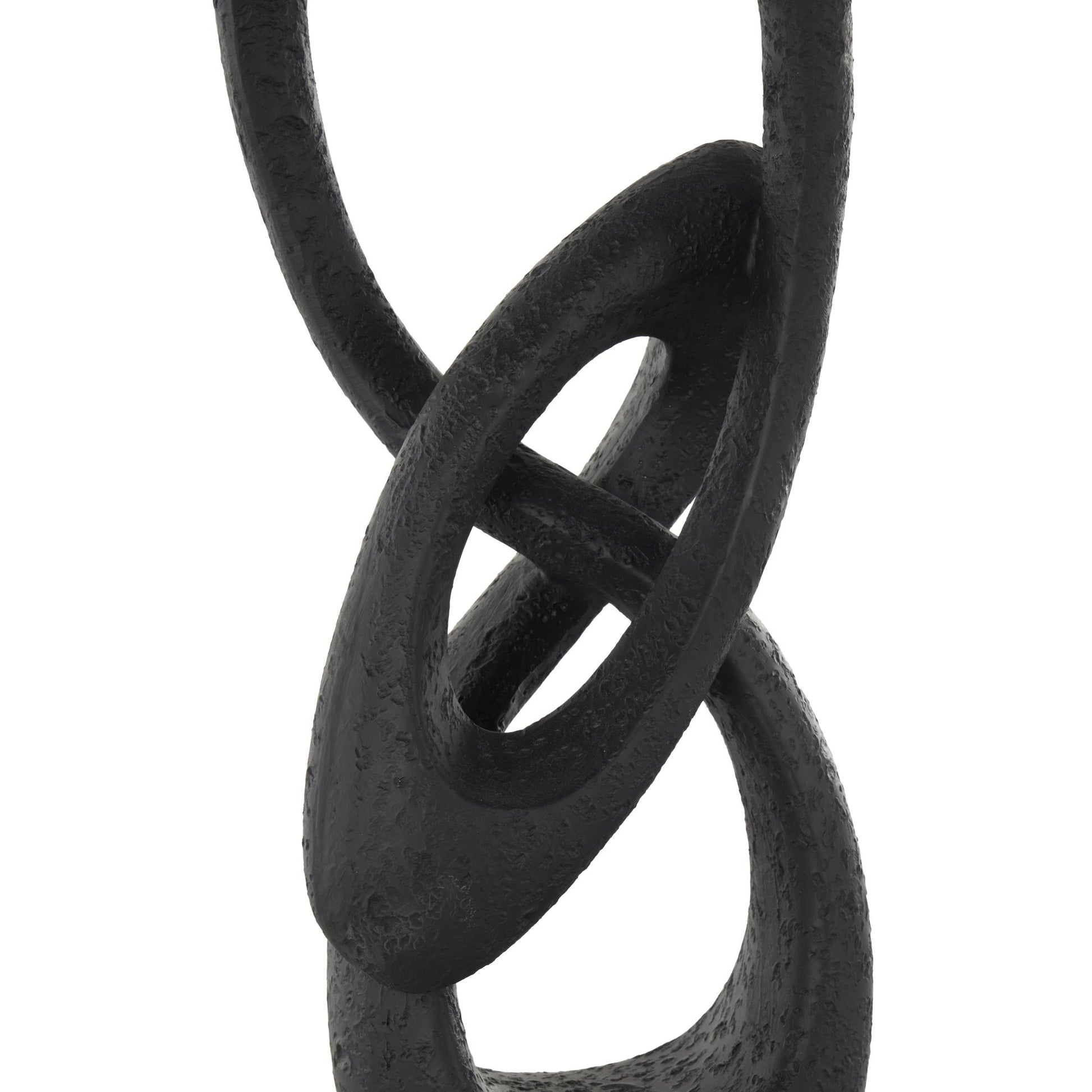 Abstract Black Polystone Intertwined Loop Decorative Sculpture with Block Base
