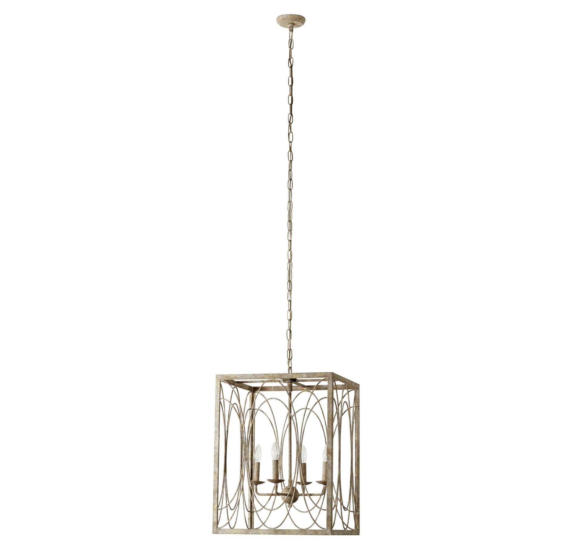 Gold Metal Distressed Caged 8 Light Room Chandelier with Link Style Chain