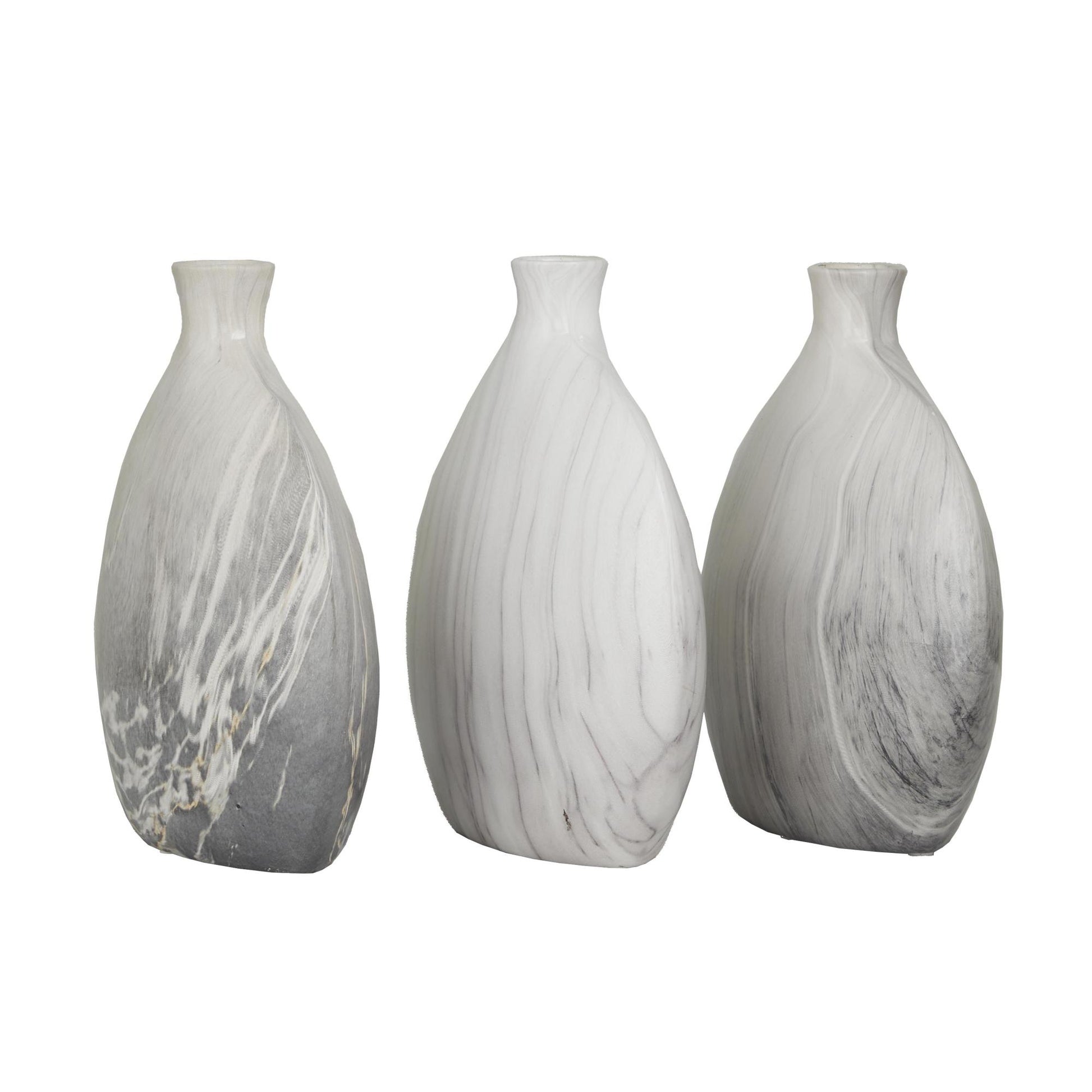 Set of 3 Gray Ceramic Faux Marble Decorative Vase