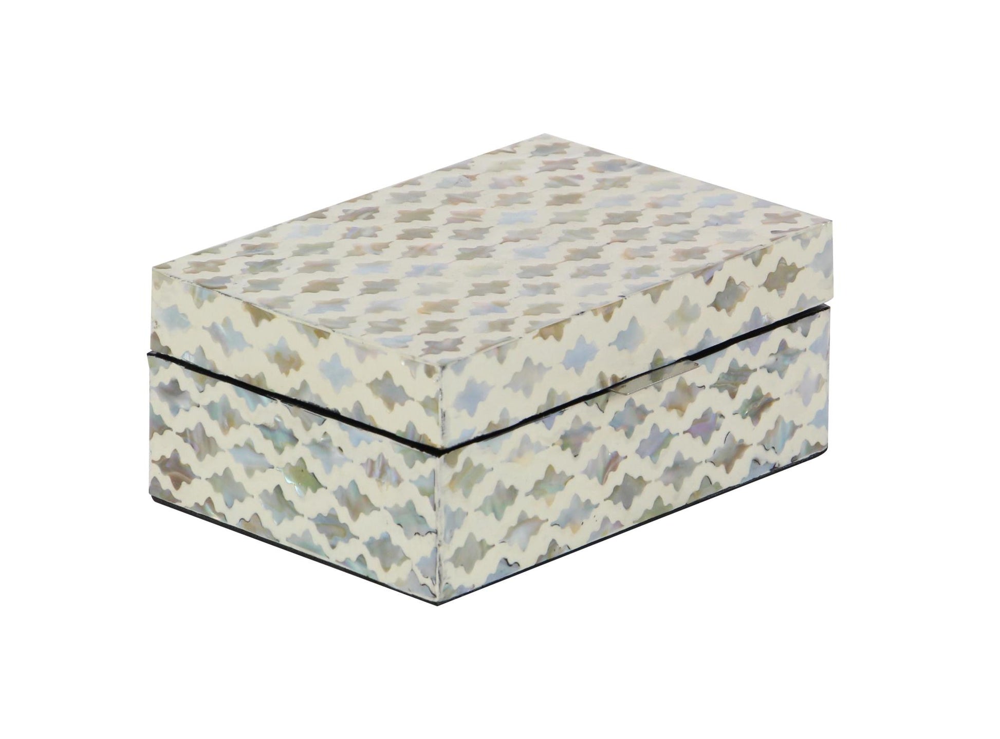 Set of 2 Geometric Cream Mother of Pearl Shell Handmade Storage Decorative Box with Hinged Lid