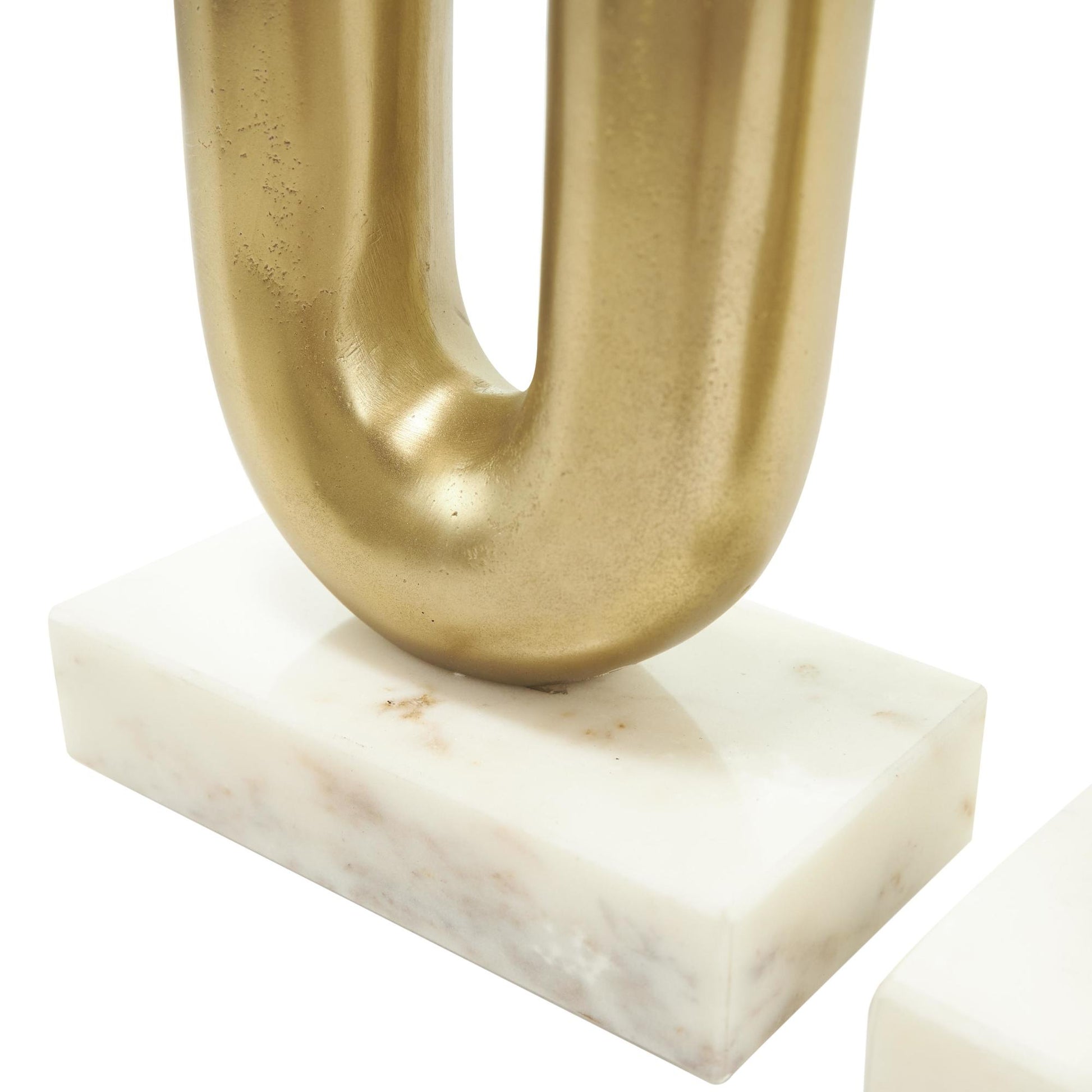 Set of 2 Geometric Aluminum Metal U-Shaped Decorative Candle Holder with Marble Bases