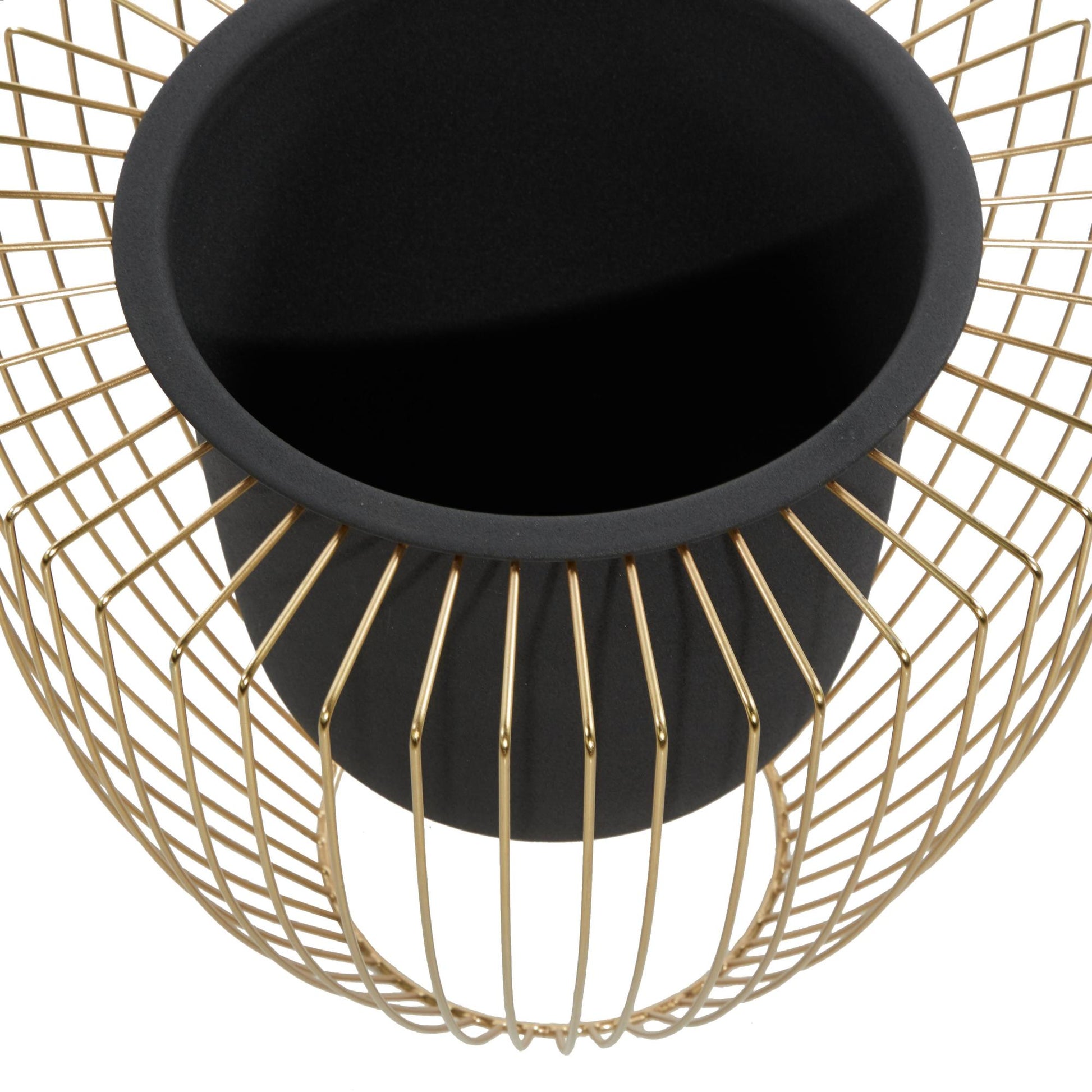 Set of 2 Black Metal Indoor Outdoor Planter with Removable Gold Wire Stand