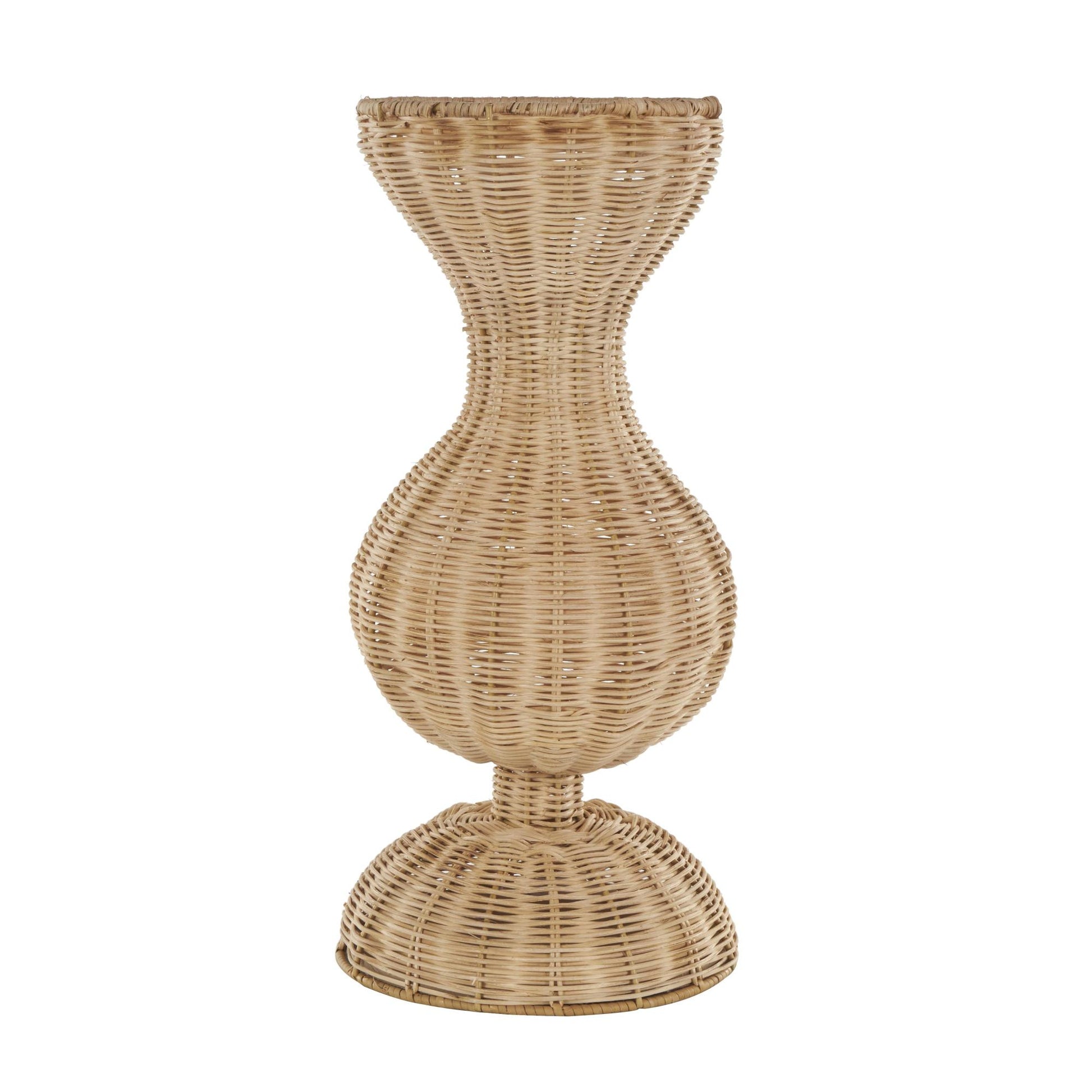 Brown Rattan Handmade Woven Hourglass Decorative Vase with Dome Base