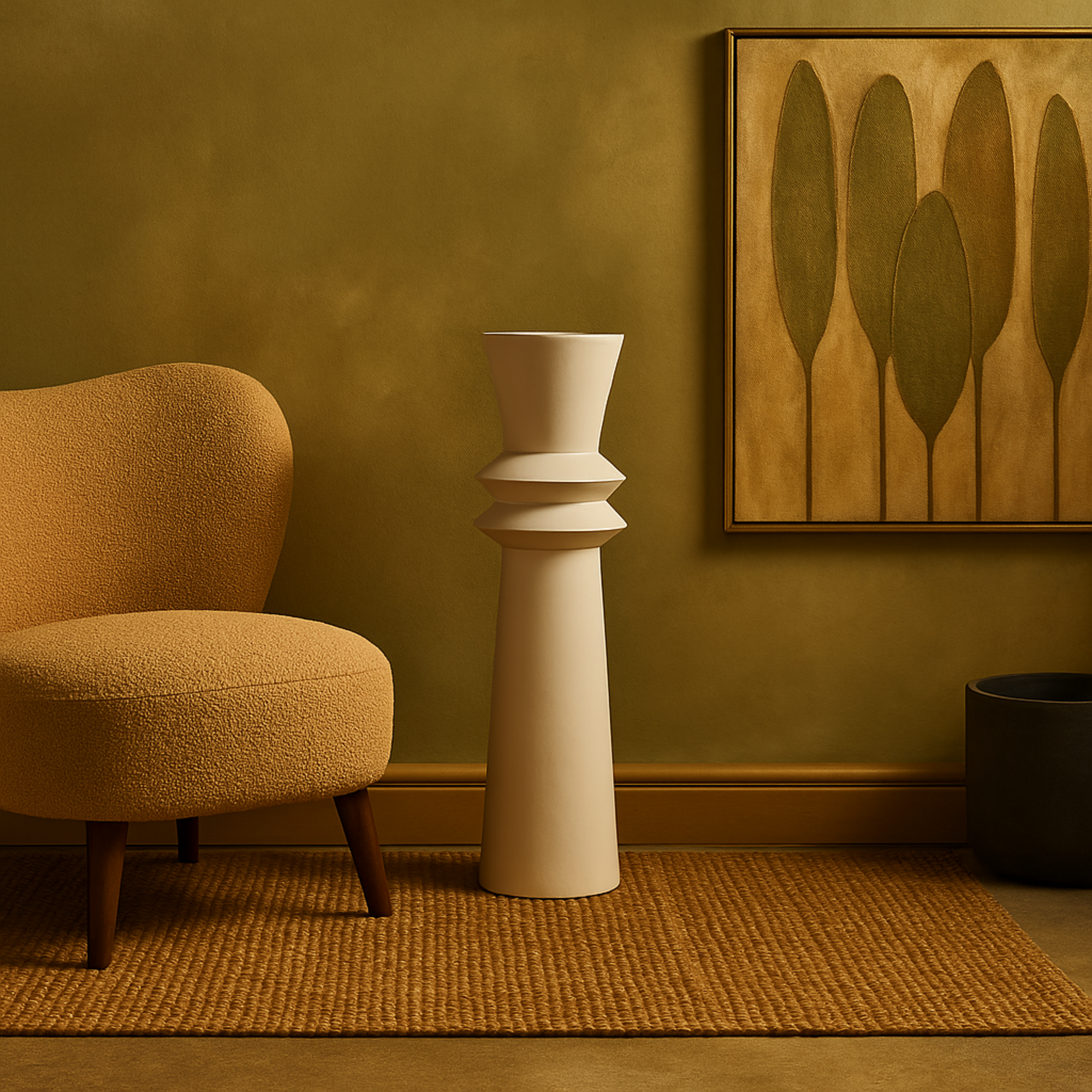 Metal Tall Art Deco Fluted Floor Decorative Vase