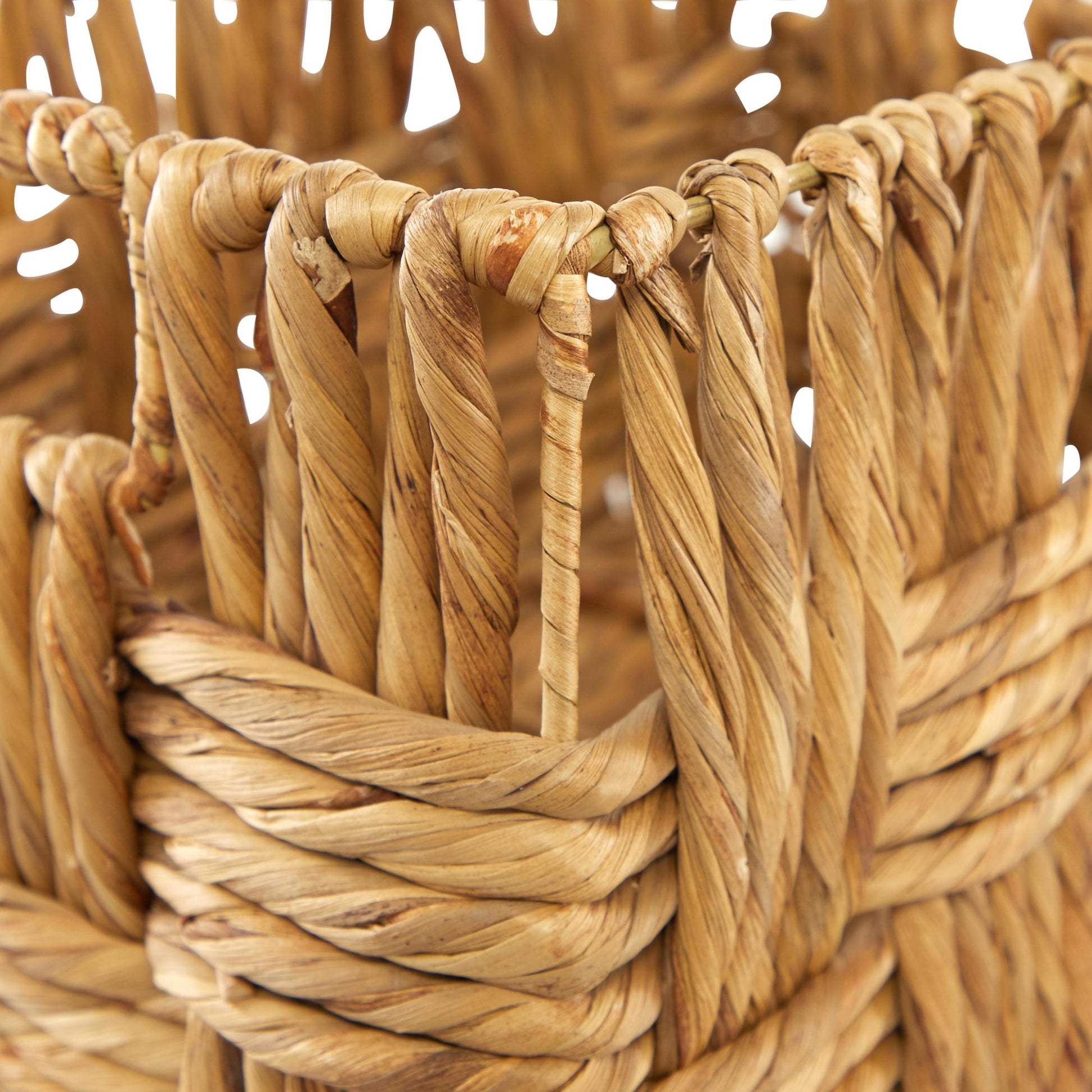 Set of 2 Brown Jute Rope Handmade Woven Rectangular Decorative and Functional Storage Basket with Slit Handles