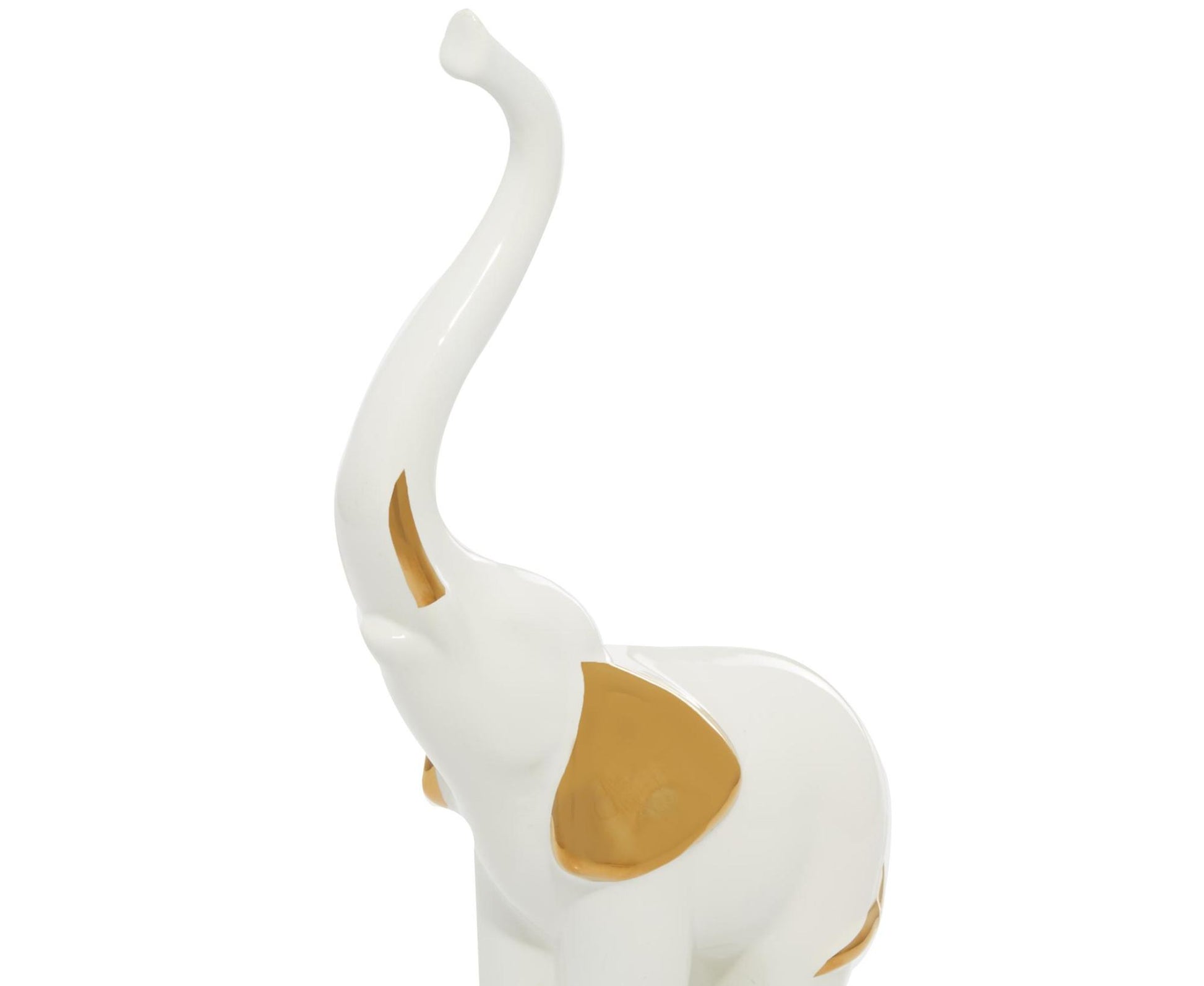Set of 2 Elephant Gold Porcelain Ceramic Decorative Sculpture