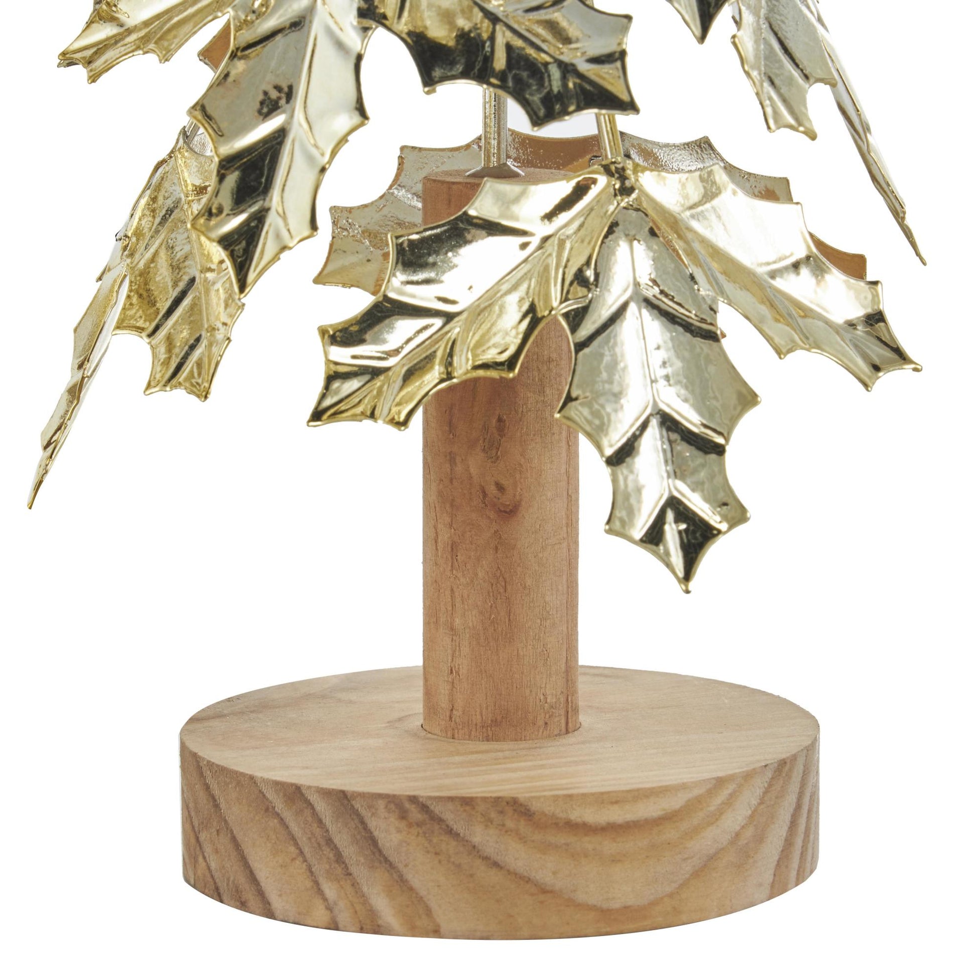 Set of 3 Tree Gold Metal Holiday Layered Decorative Christmas Sculpture with Wooden Base and Star Topper