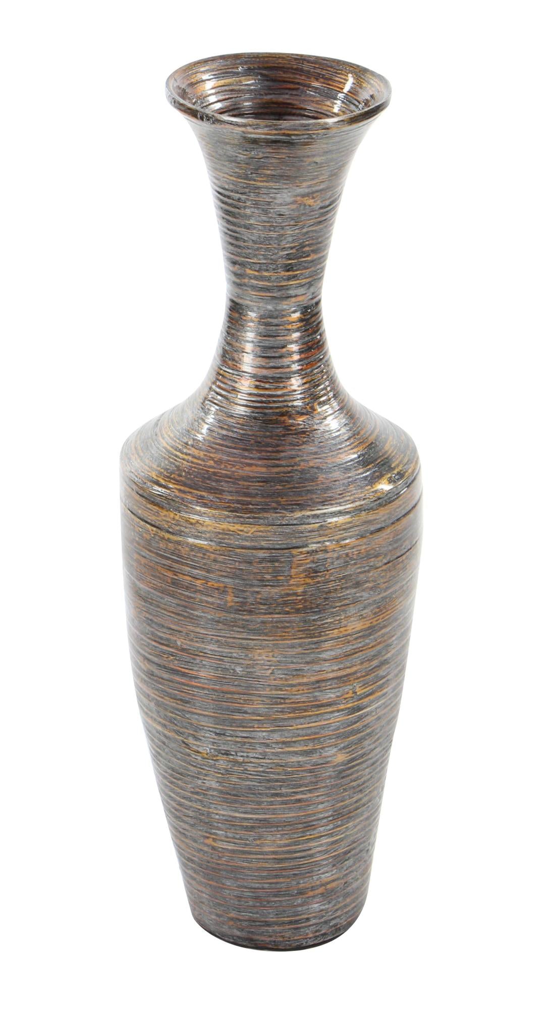 Dark Brown Bamboo Wood Tall Floor Decorative Vase with Lacquer