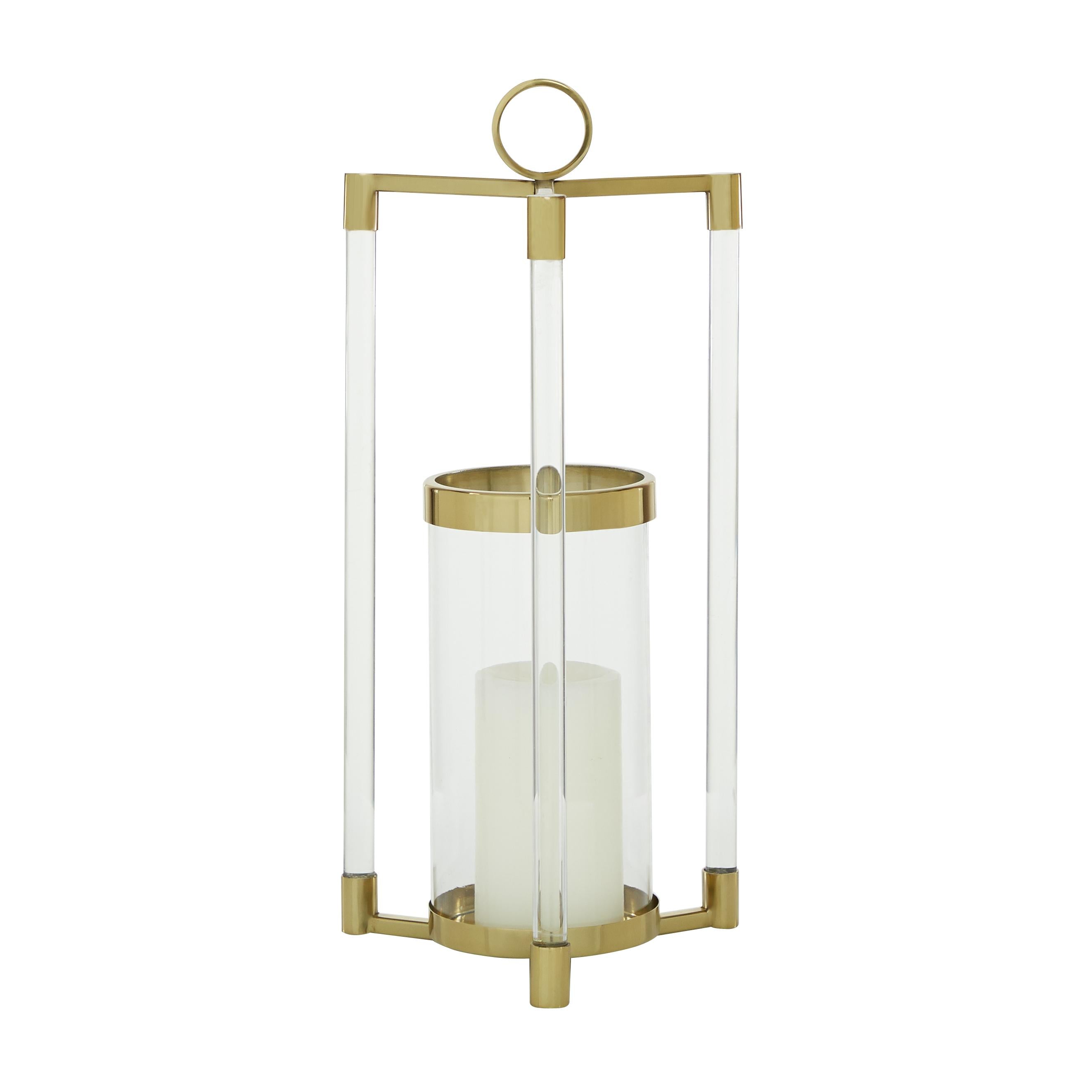 Gold Stainless Steel Metal Decorative Indoor Outdoor Candle Lantern with Acrylic Accents