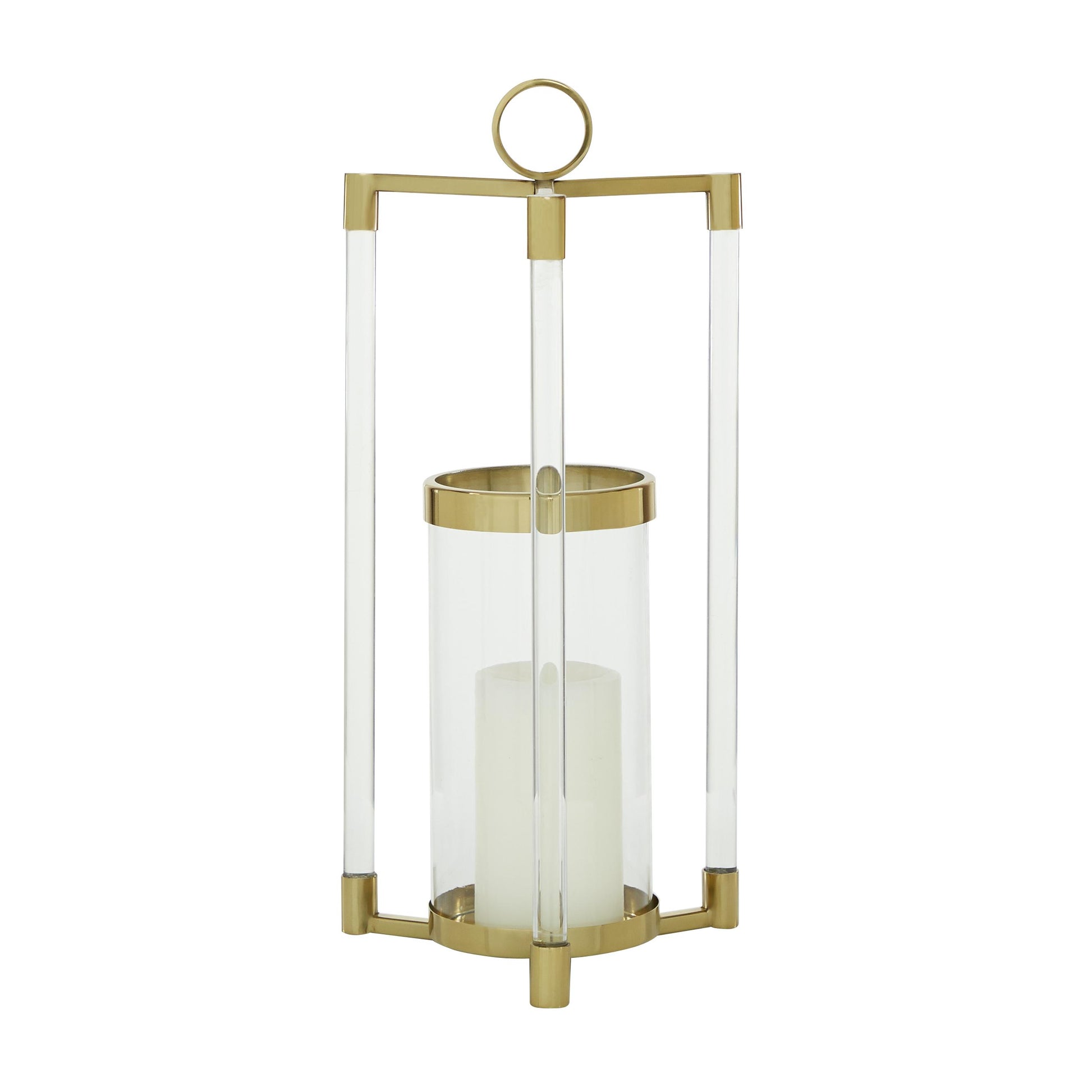 Gold Stainless Steel Metal Decorative Indoor Outdoor Candle Lantern with Acrylic Accents