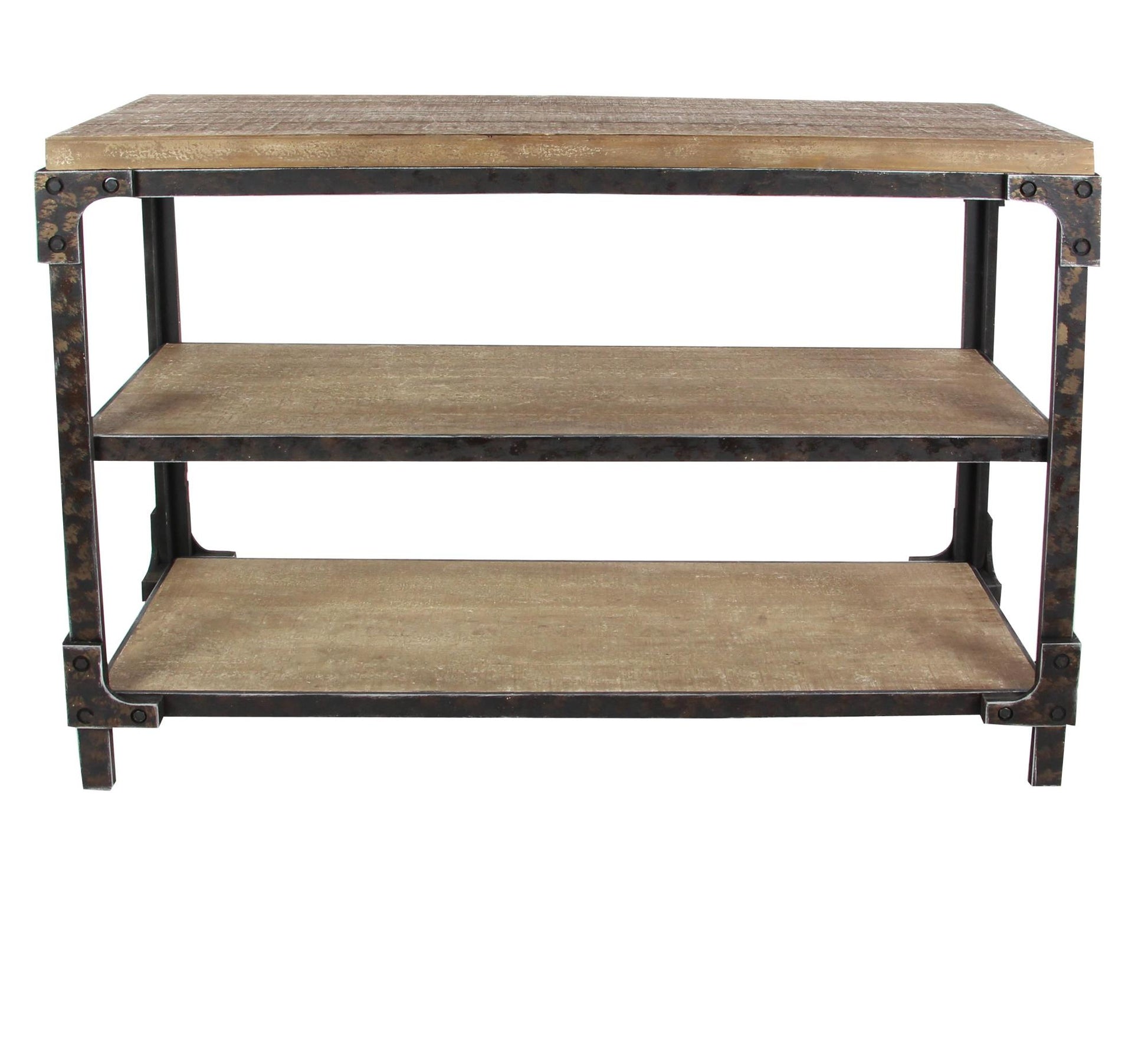 Brown Wood 2 Shelf Living Room Console Table