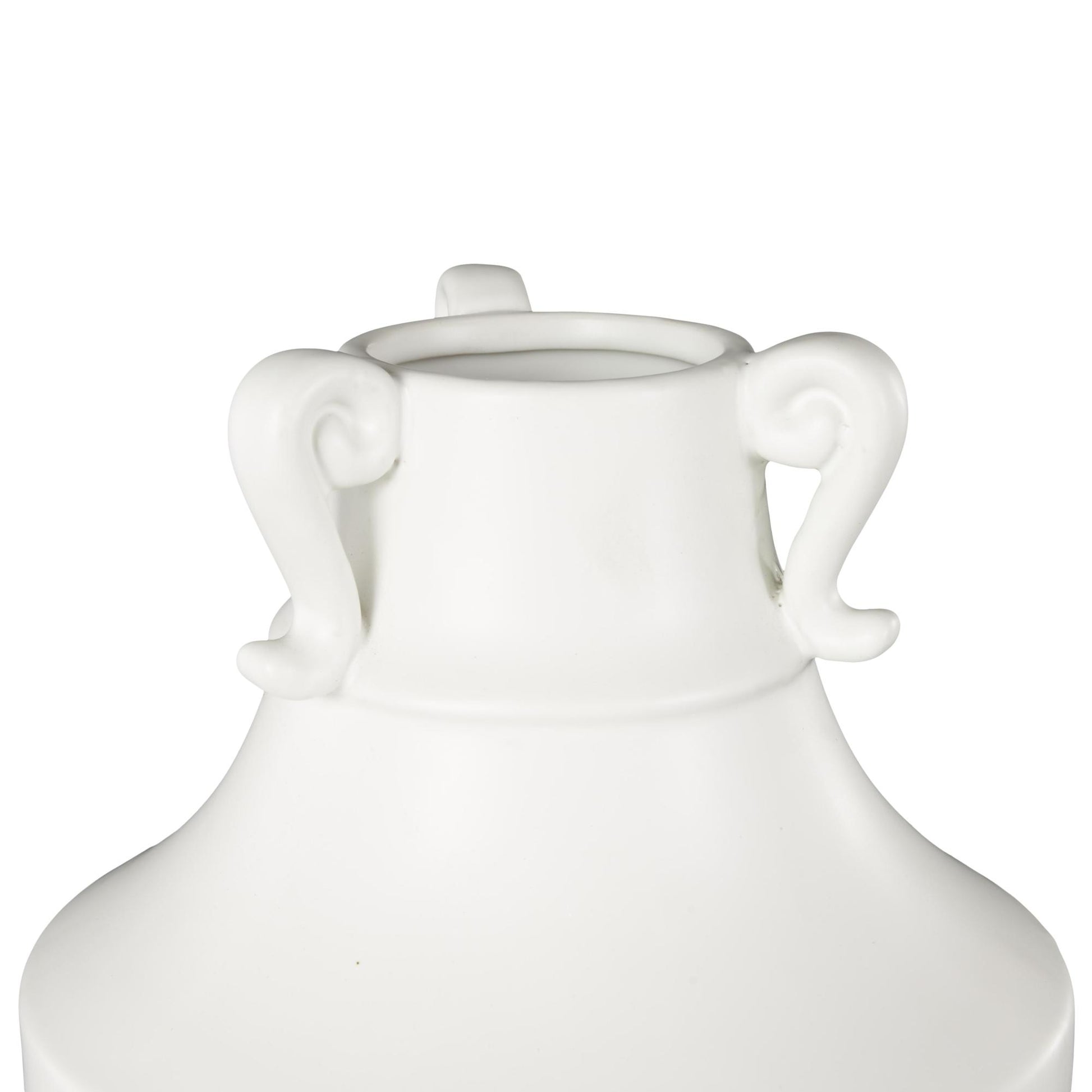 Scroll White Ceramic Sleek Amphora Decorative Vase with Handles