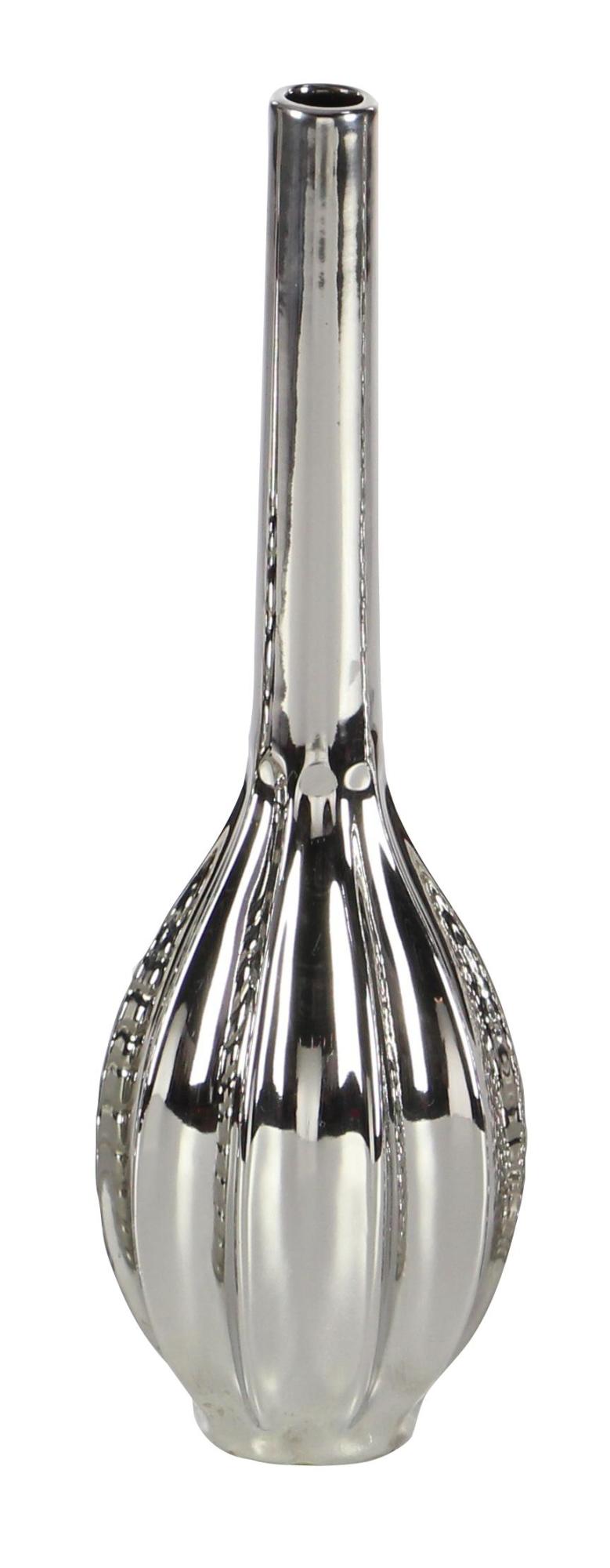 Set of 3 Ceramic Slim Textured Bottleneck Decorative Vase with Varying Patterns Set of 3 4"W, 12"H