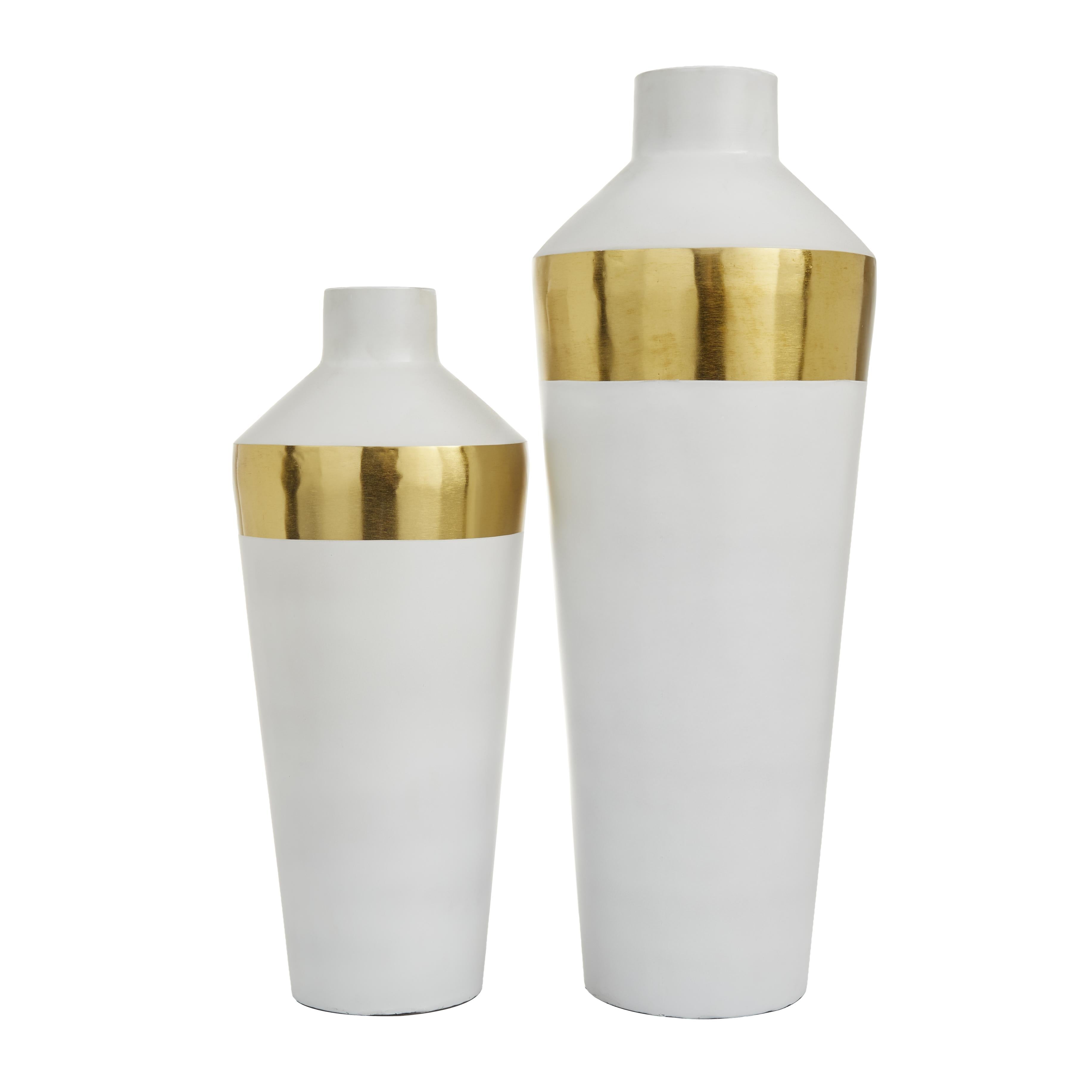 Set of 2 Metal Decorative Vase with Gold Band