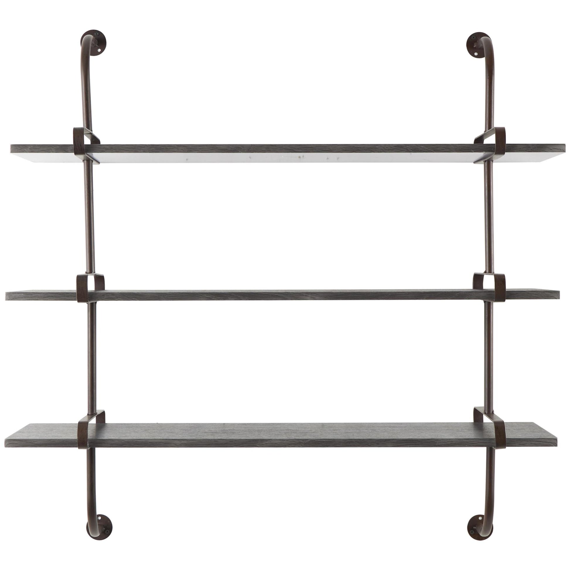 Wood 3 Shelf Room Wall Shelf with Black Metal Brackets 38" x 10" x 39"