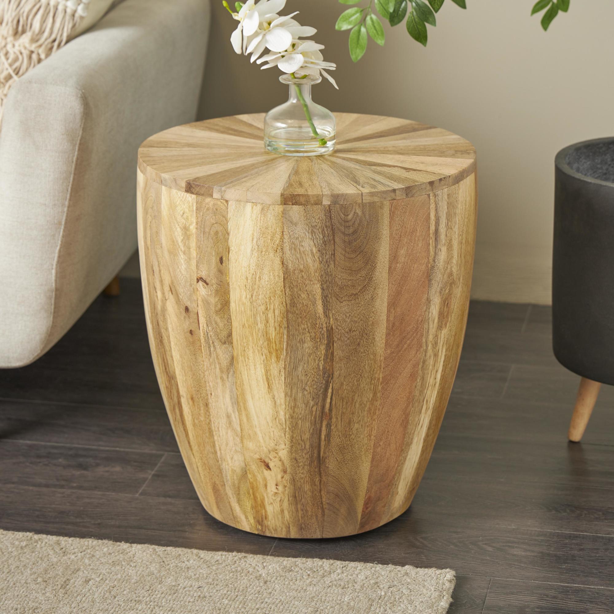 Drum Brown Mango Wood Handmade Side End Accent Table
