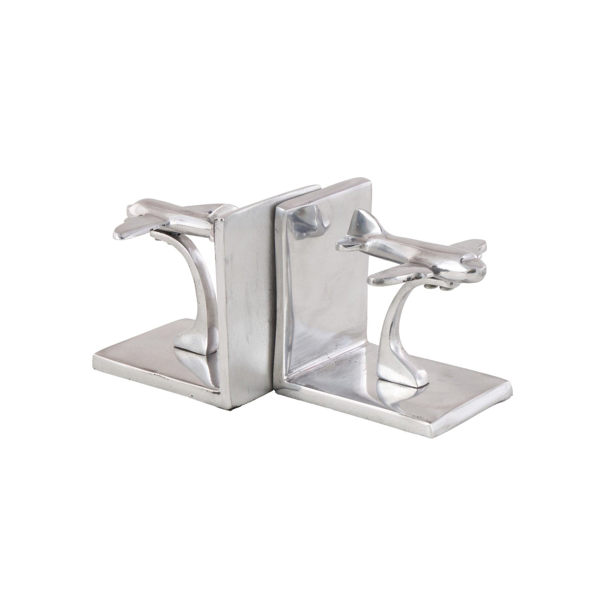 Set of 2 Airplane Silver Aluminum Metal Decorative Bookends