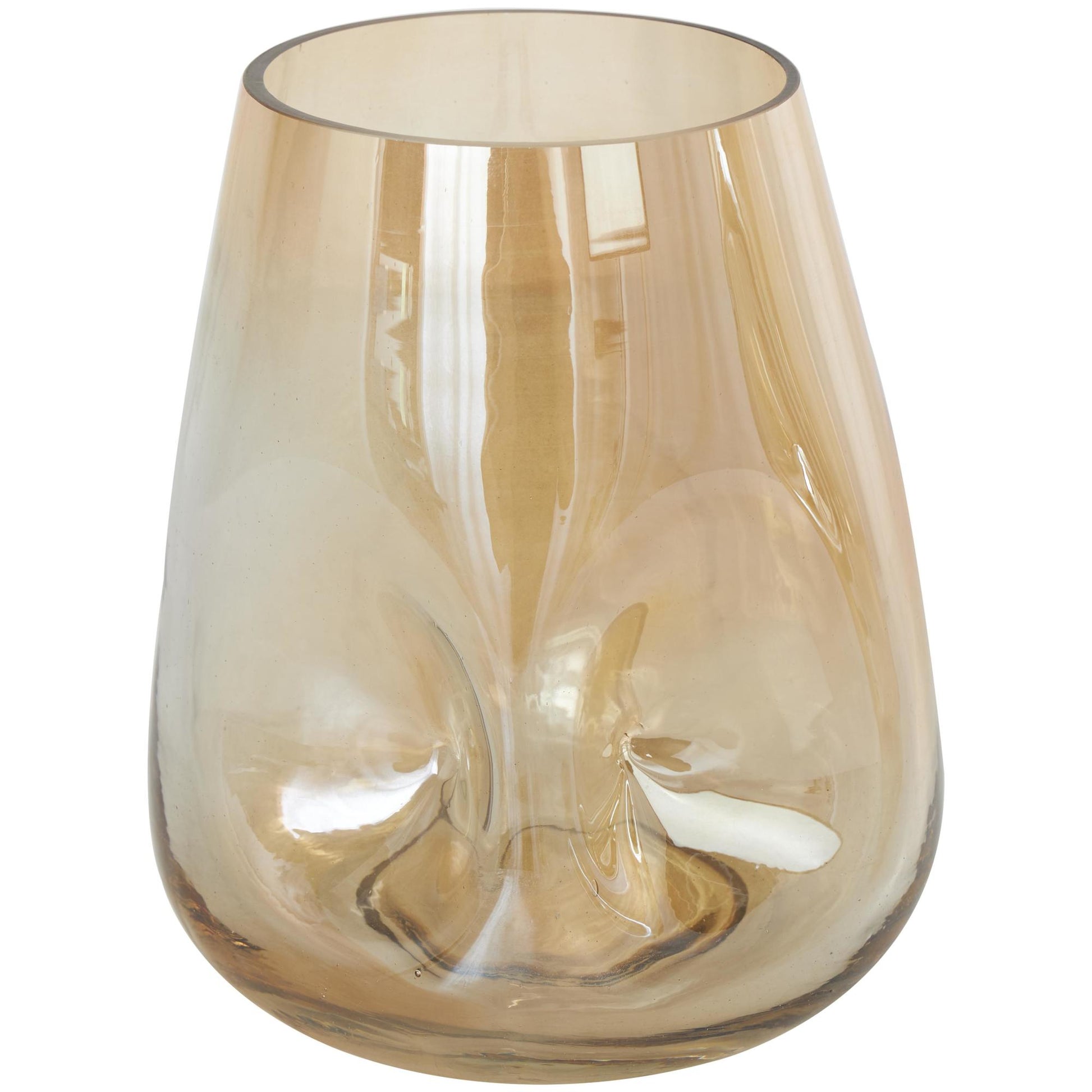 Set of 2 Abstract Gold Glass Concaved Iridescent Decorative Vase