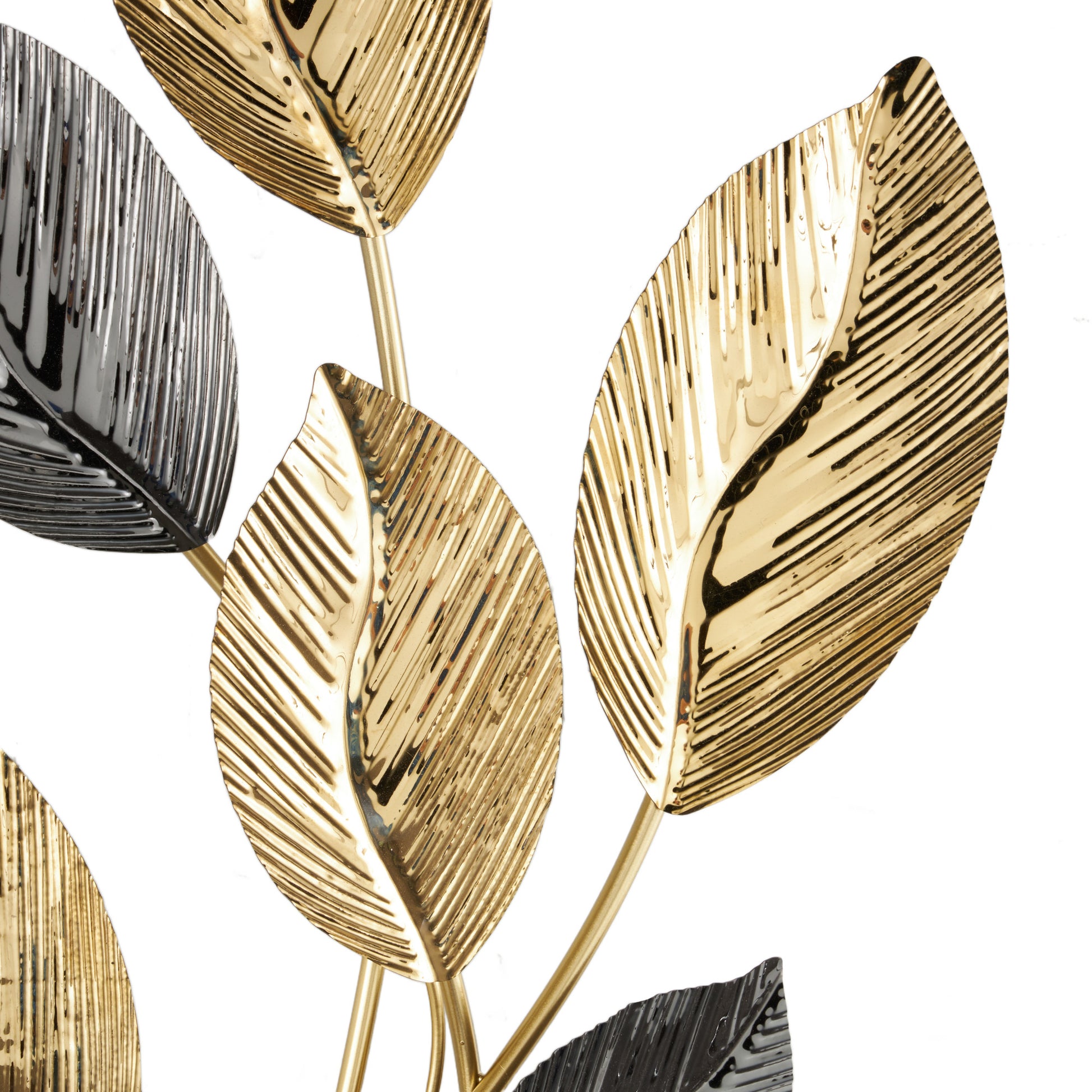 Leaf Gold Stainless Steel Metal Layered Home Wall Decor with Black Accents