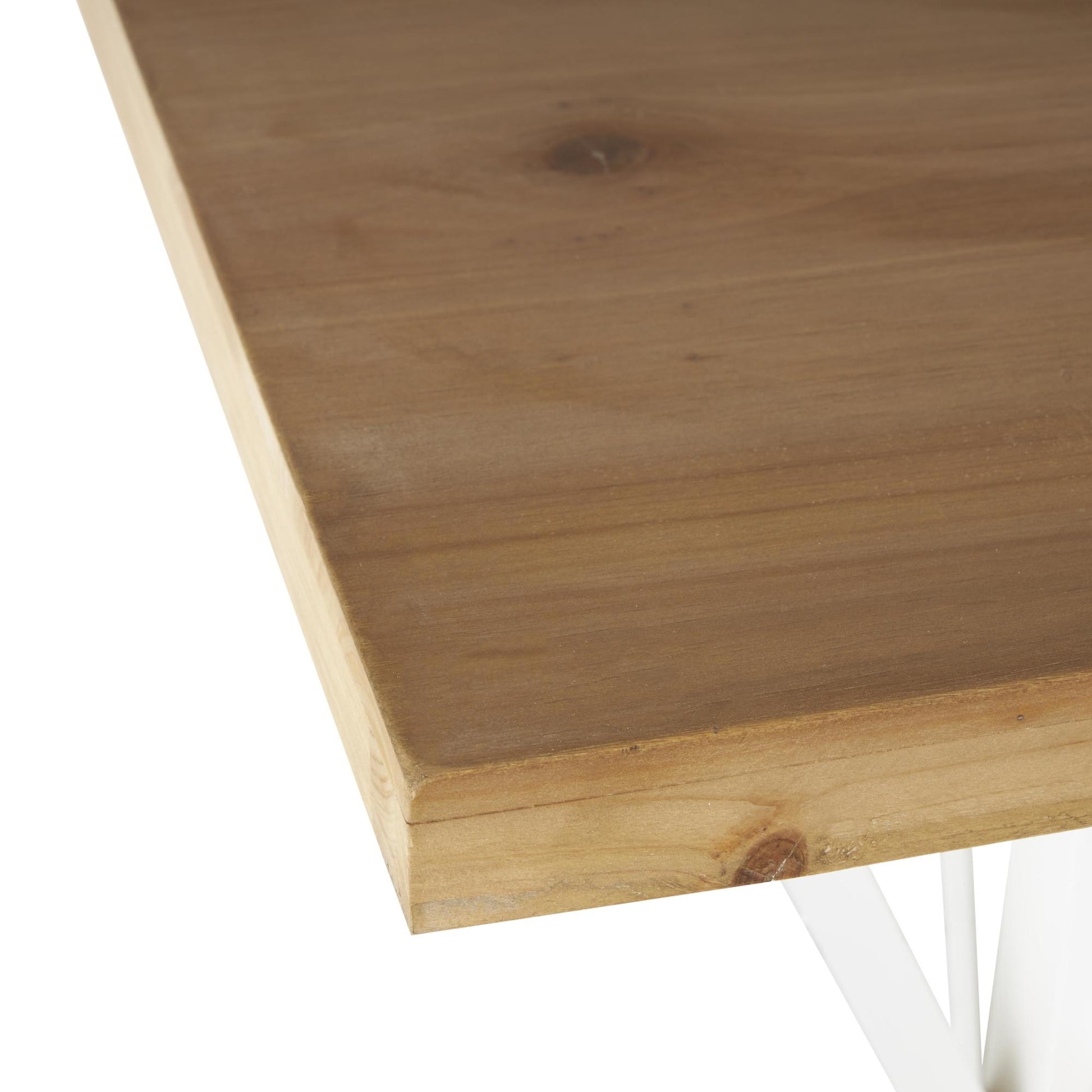 White Wood Rectangular Living Room Console Table with Angled Legs and Brown Tabletop