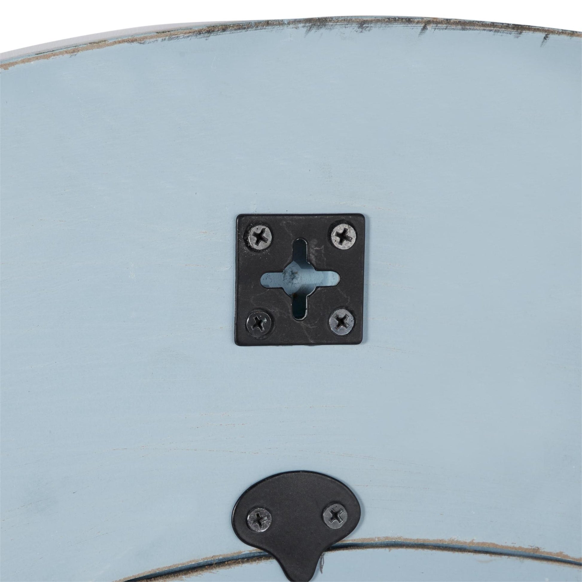 Floral Blue Wooden Distressed Carved Room Wall Mirror with Gold and Beige Accents