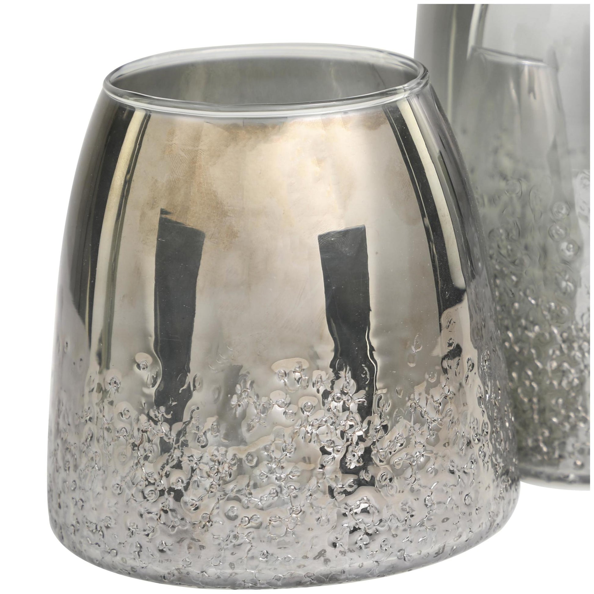Set of 2 Gray Glass Textured Decorative Vase