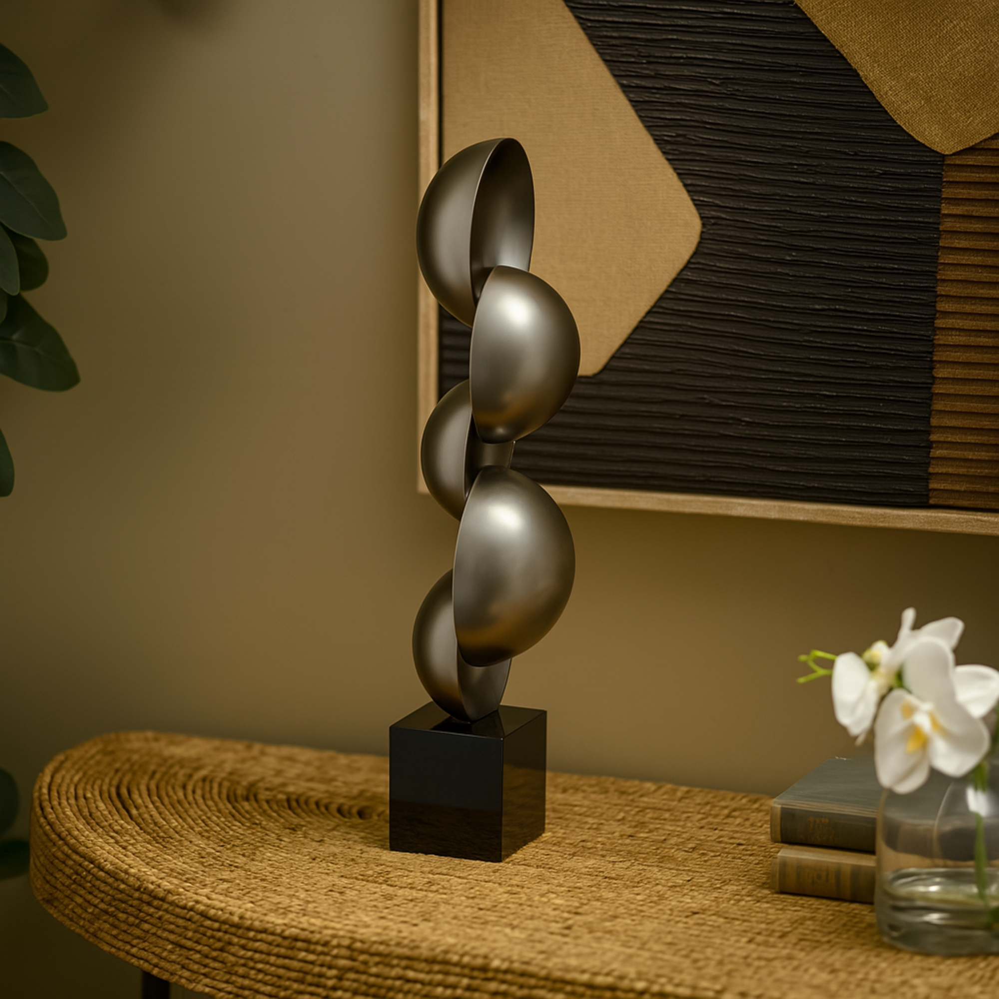 Abstract Glass Stacked Orb Decorative Sculpture with Black Base