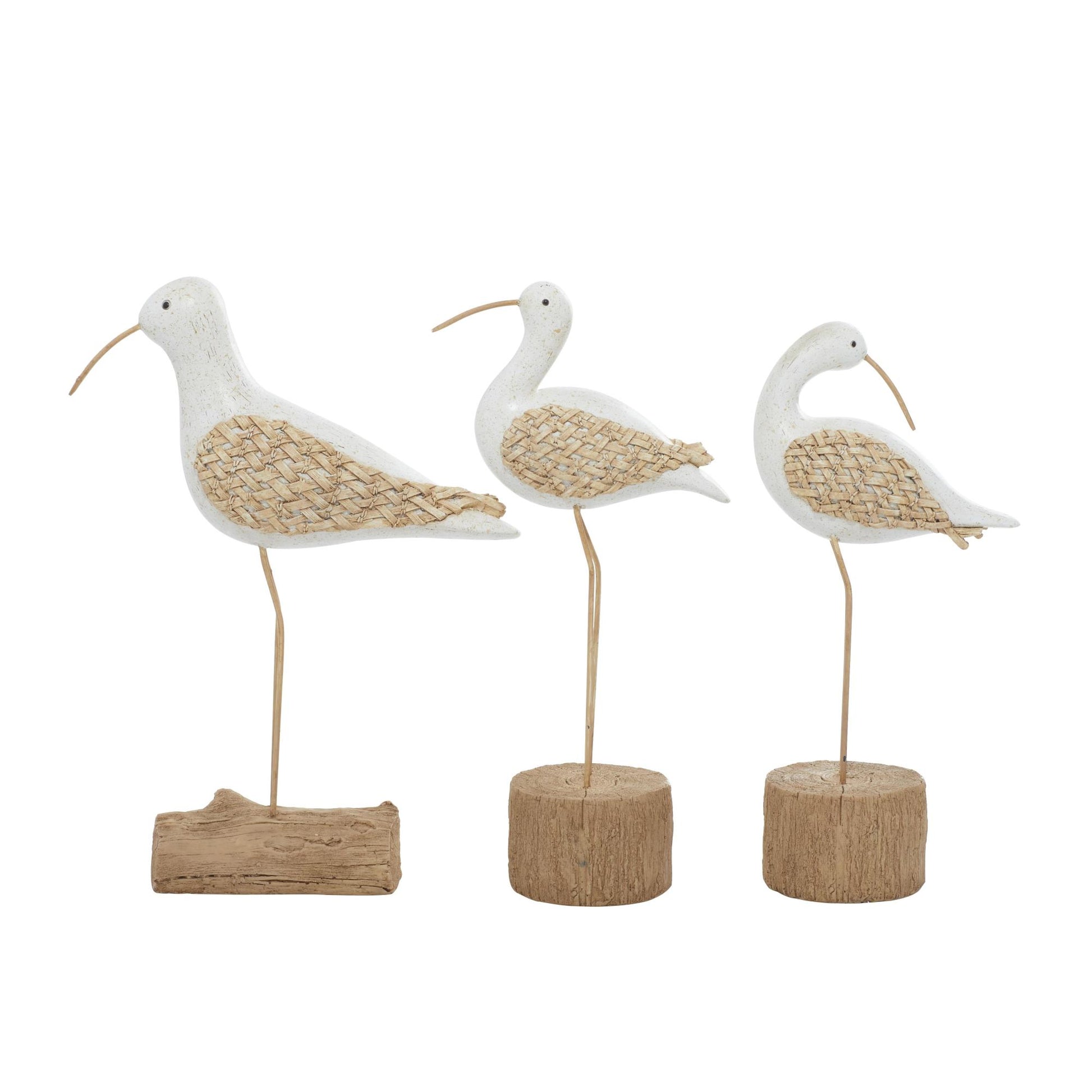 Set of 3 Bird White Polyresin Decorative Sculpture