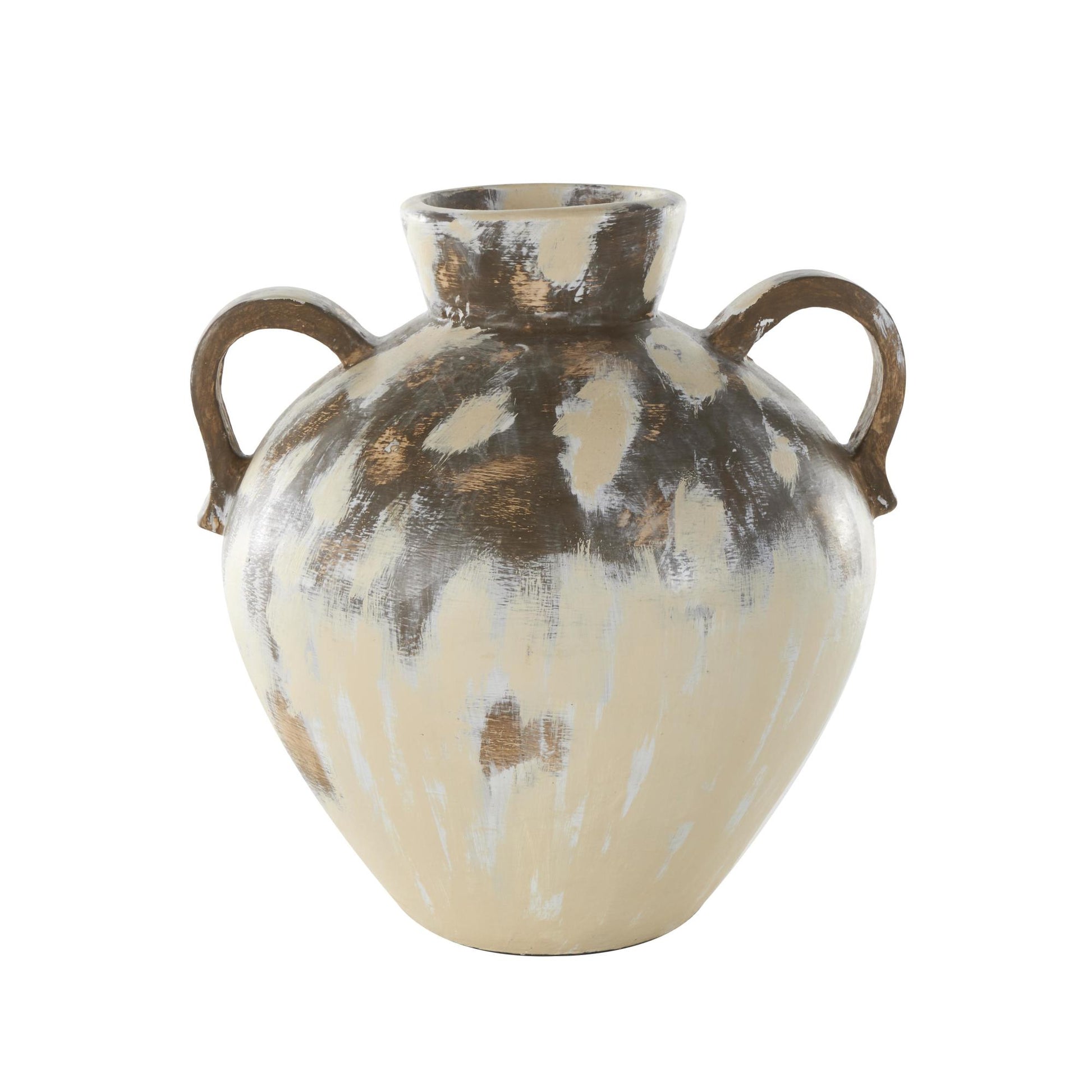 Cream Ceramic Antique Style Pot Decorative Vase with Arched Handles