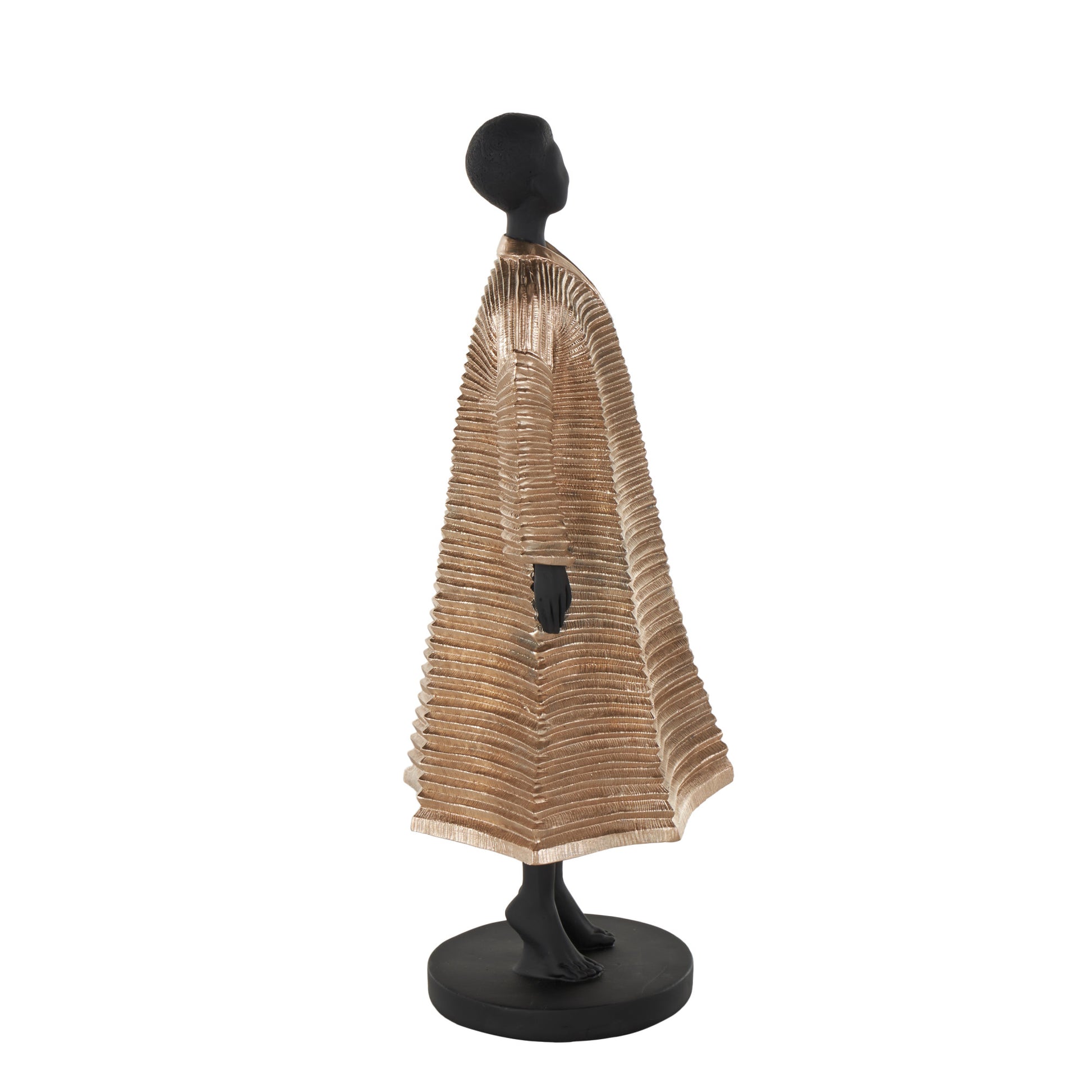 Woman Black Polyresin Decorative Sculpture with Ivory Attire