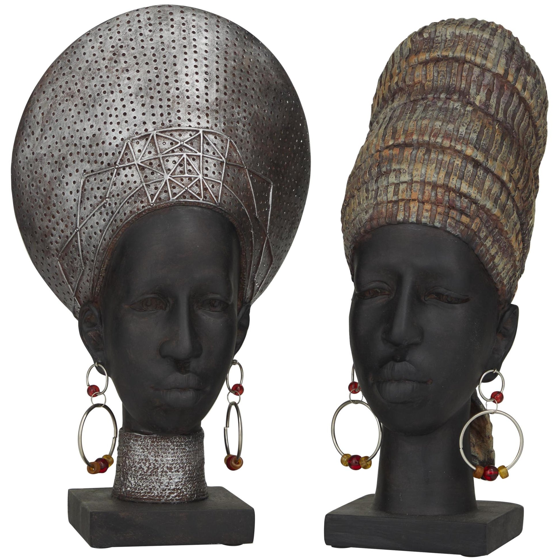Set of 2 Woman Black Polyresin African Decorative Sculpture