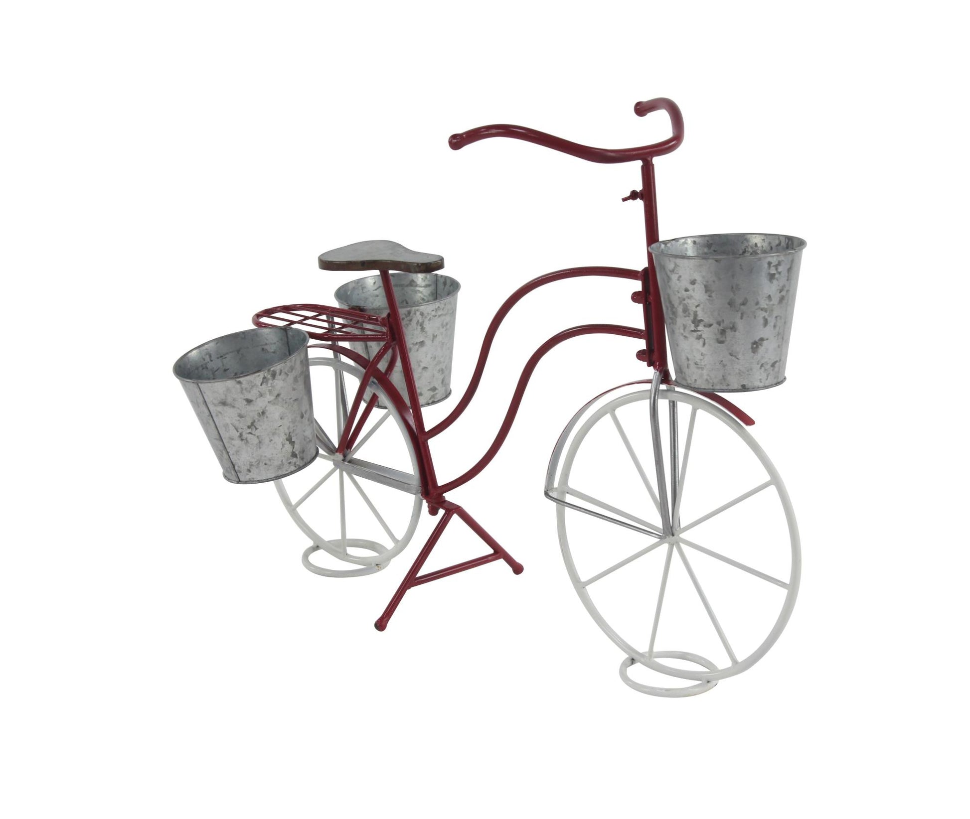 Bike Red Metal Indoor Outdoor Plantstand with Basket and Saddle Bag Planters